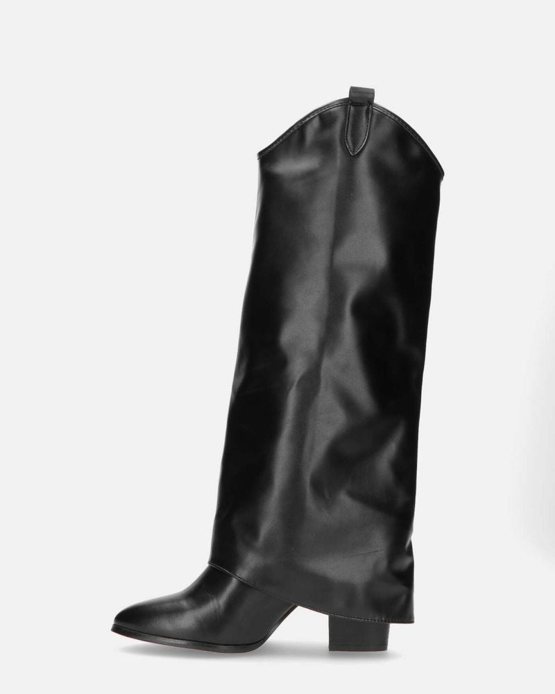 KEZIA - black high boot with turn-down cuff