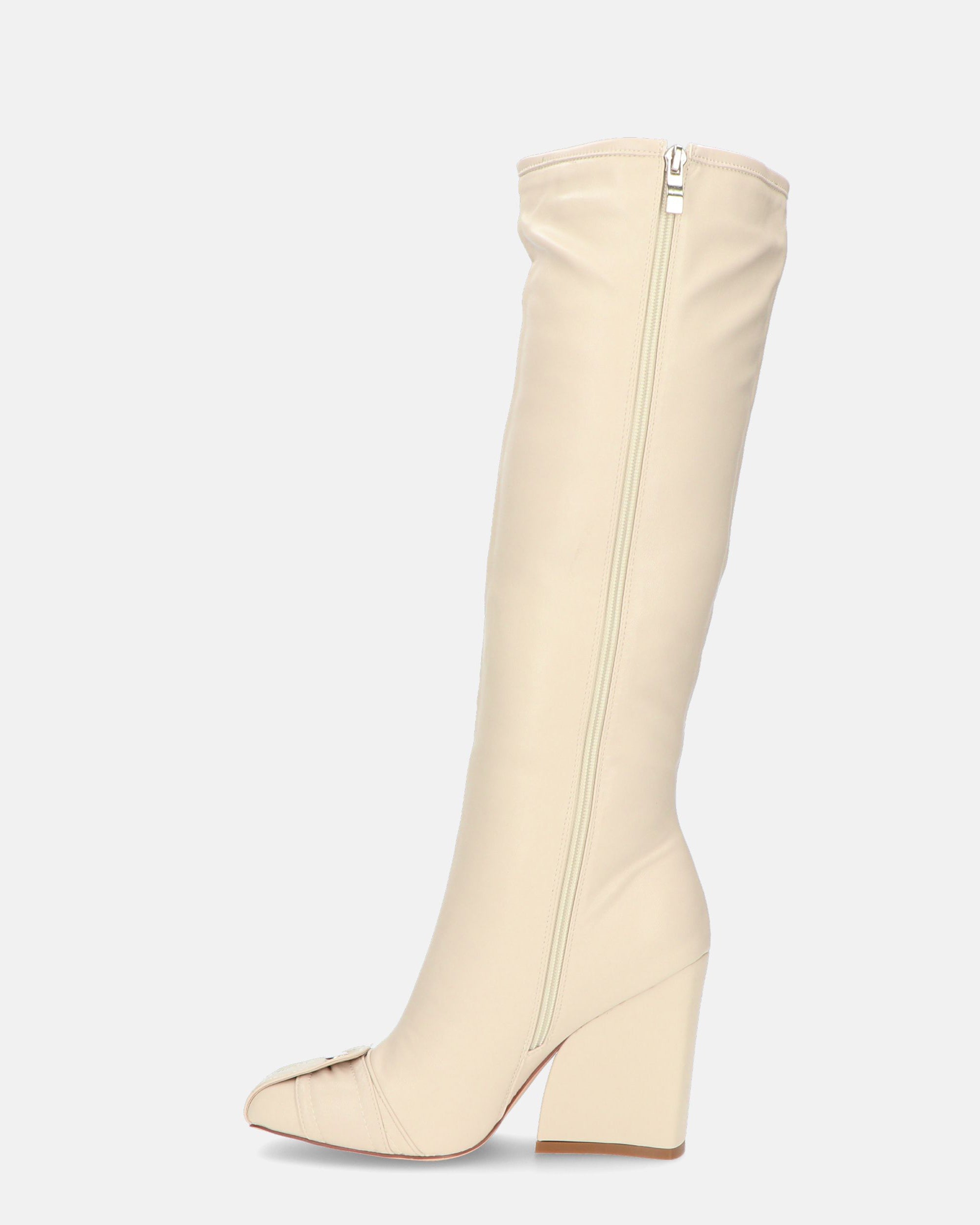 DEVA - Beige Tall Boots with Zippers and Block Heel