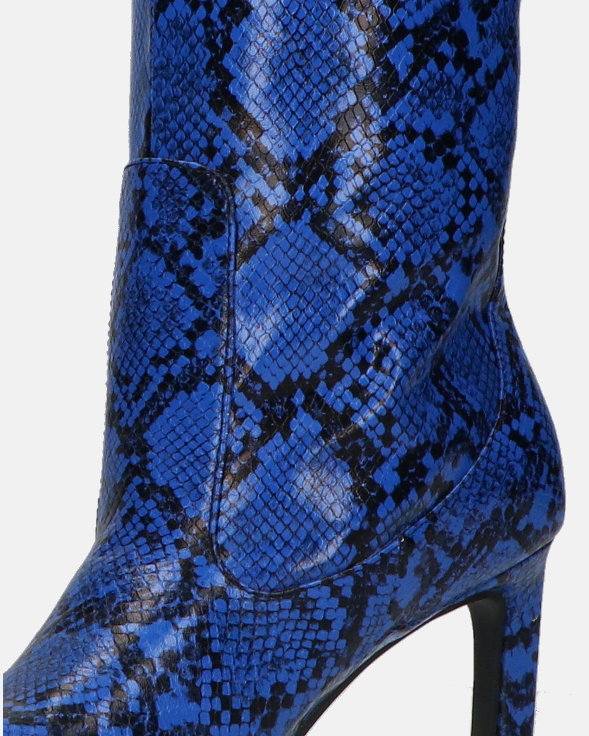 CAROLINE - Tall Heeled Boots in Blue Python Effect