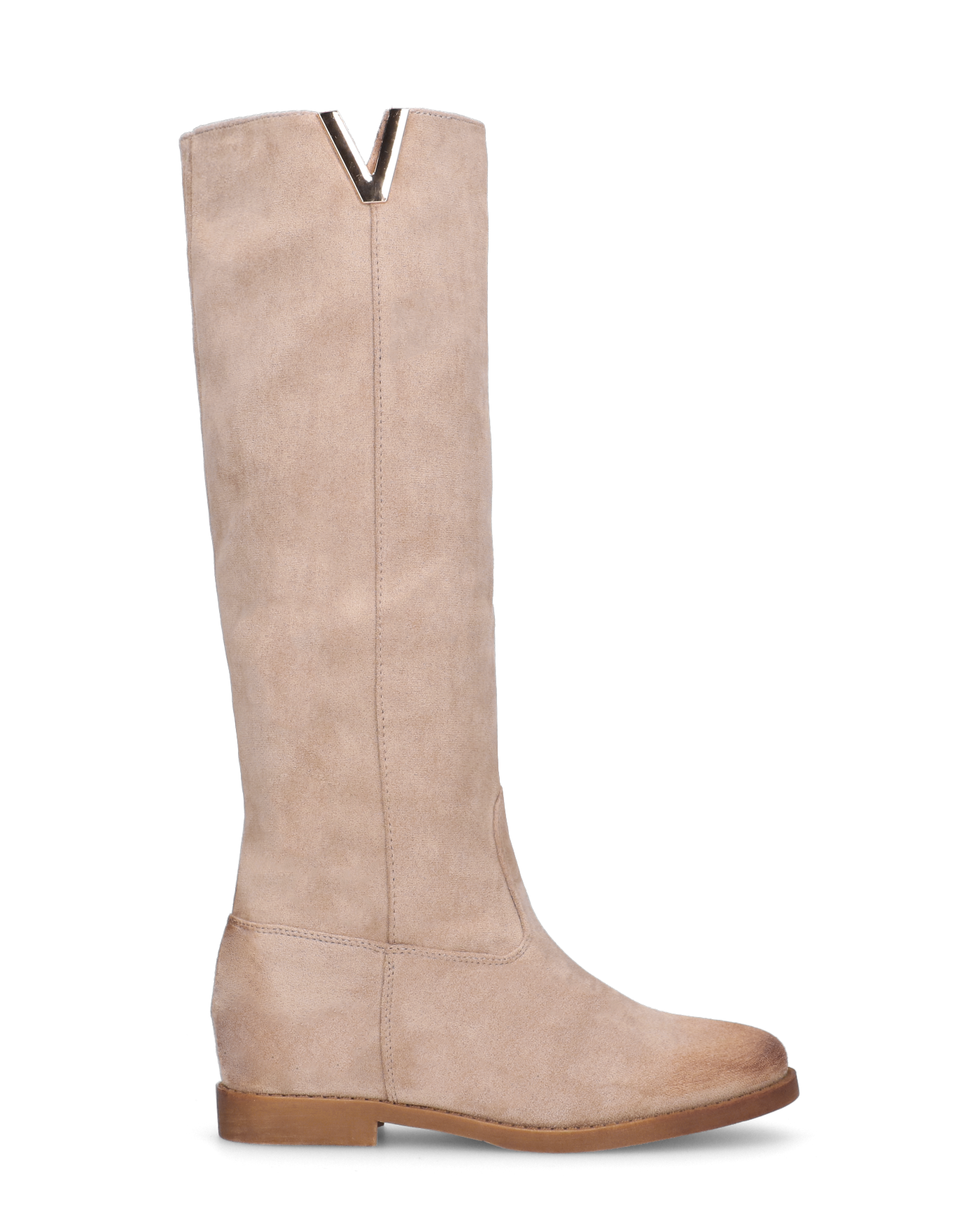 ANTEA - beige suede tall boots with hidden wedge and vintage-effect heel and toe