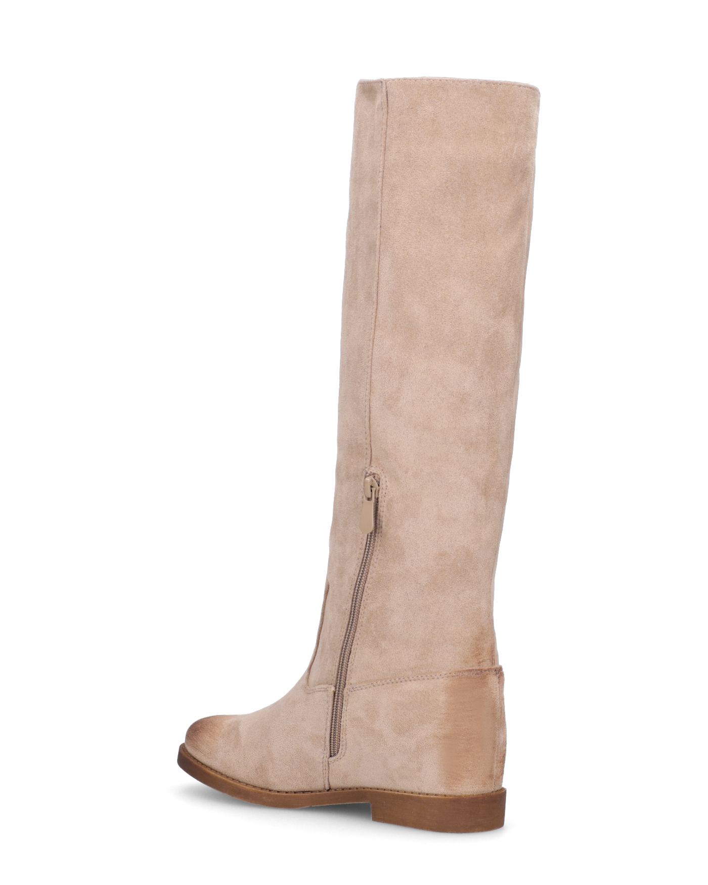 ANTEA - beige suede tall boots with hidden wedge and vintage-effect heel and toe
