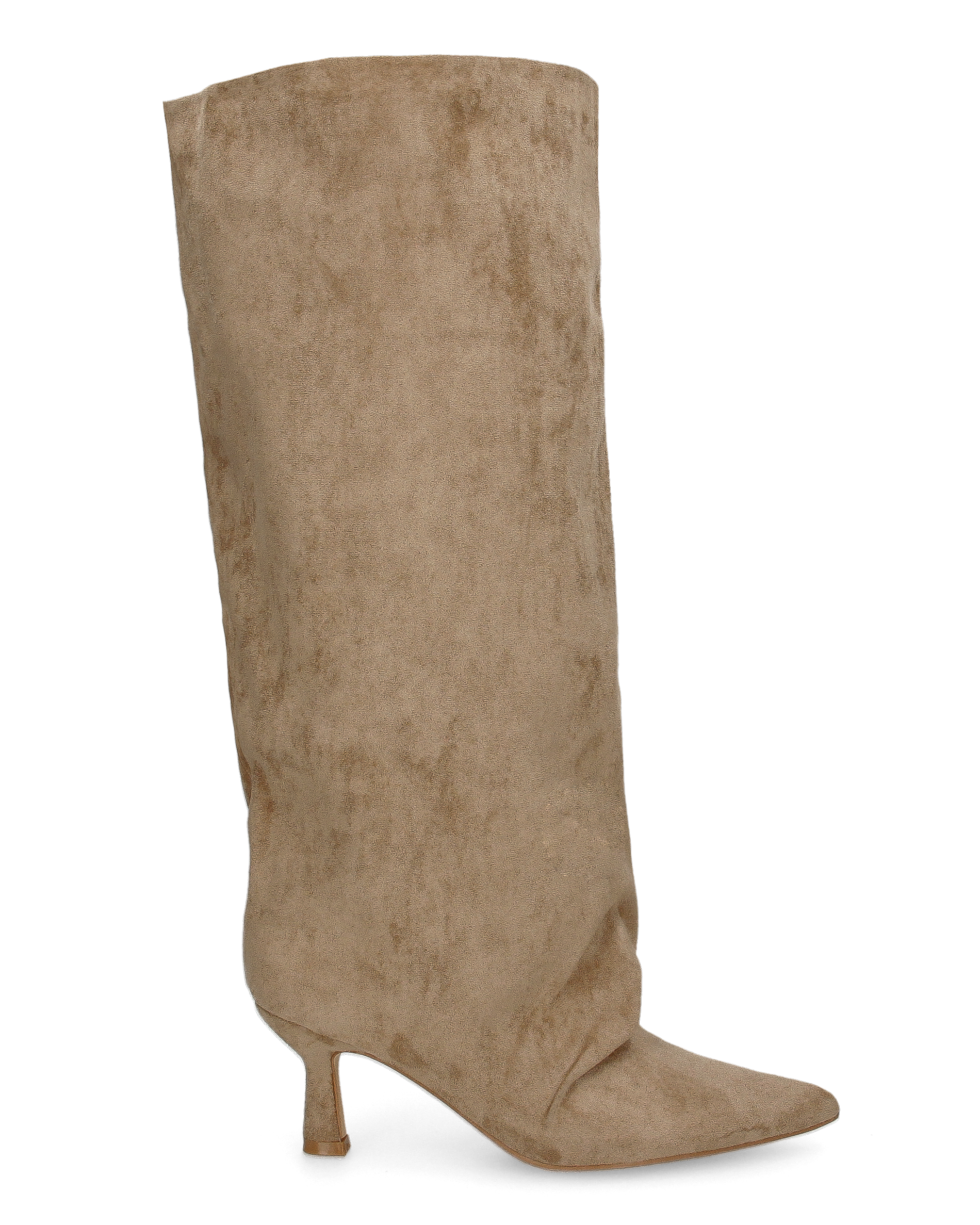 AXEL - beige knee-high boot with wide shaft and ruched toe effect
