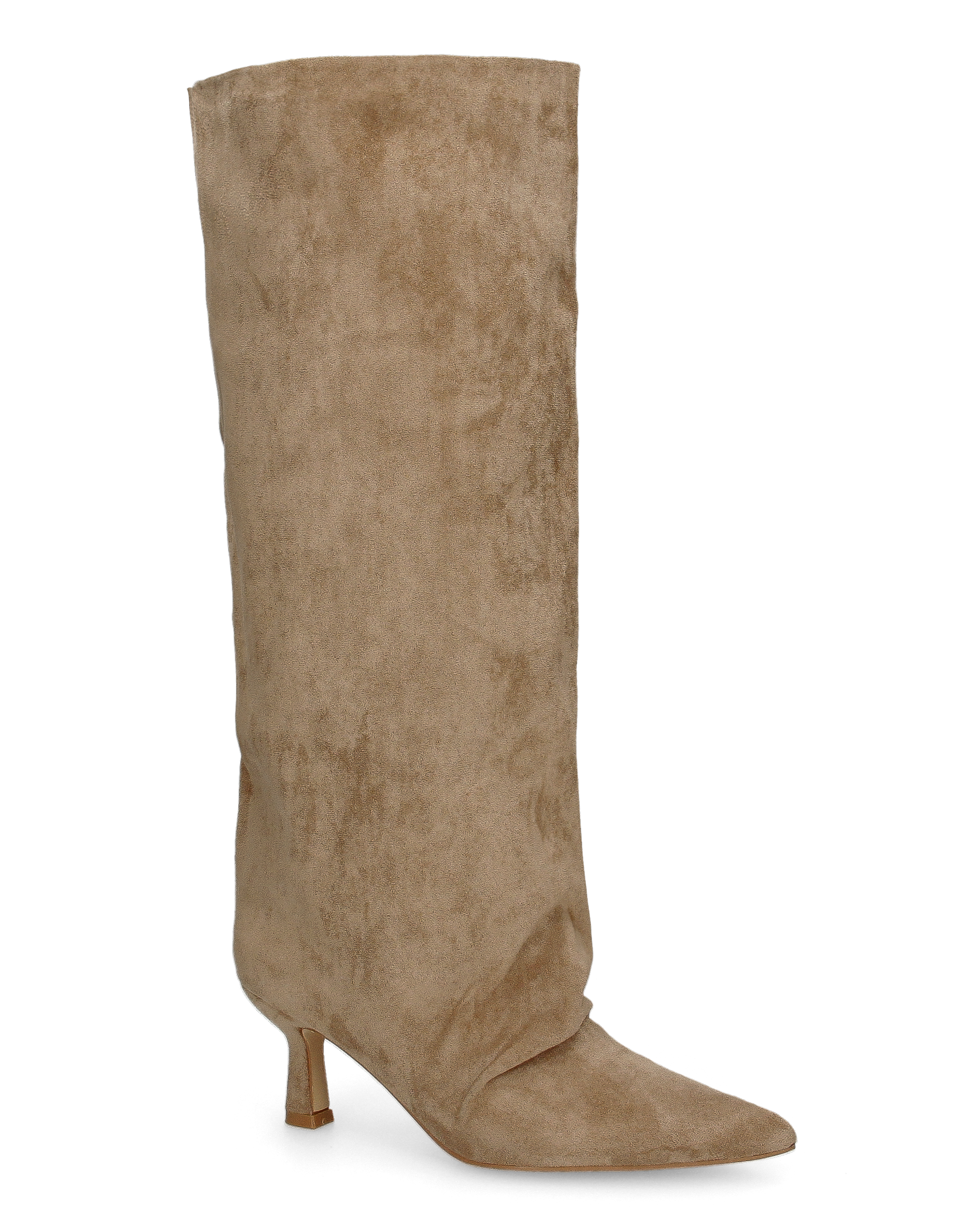 AXEL - beige knee-high boot with wide shaft and ruched toe effect