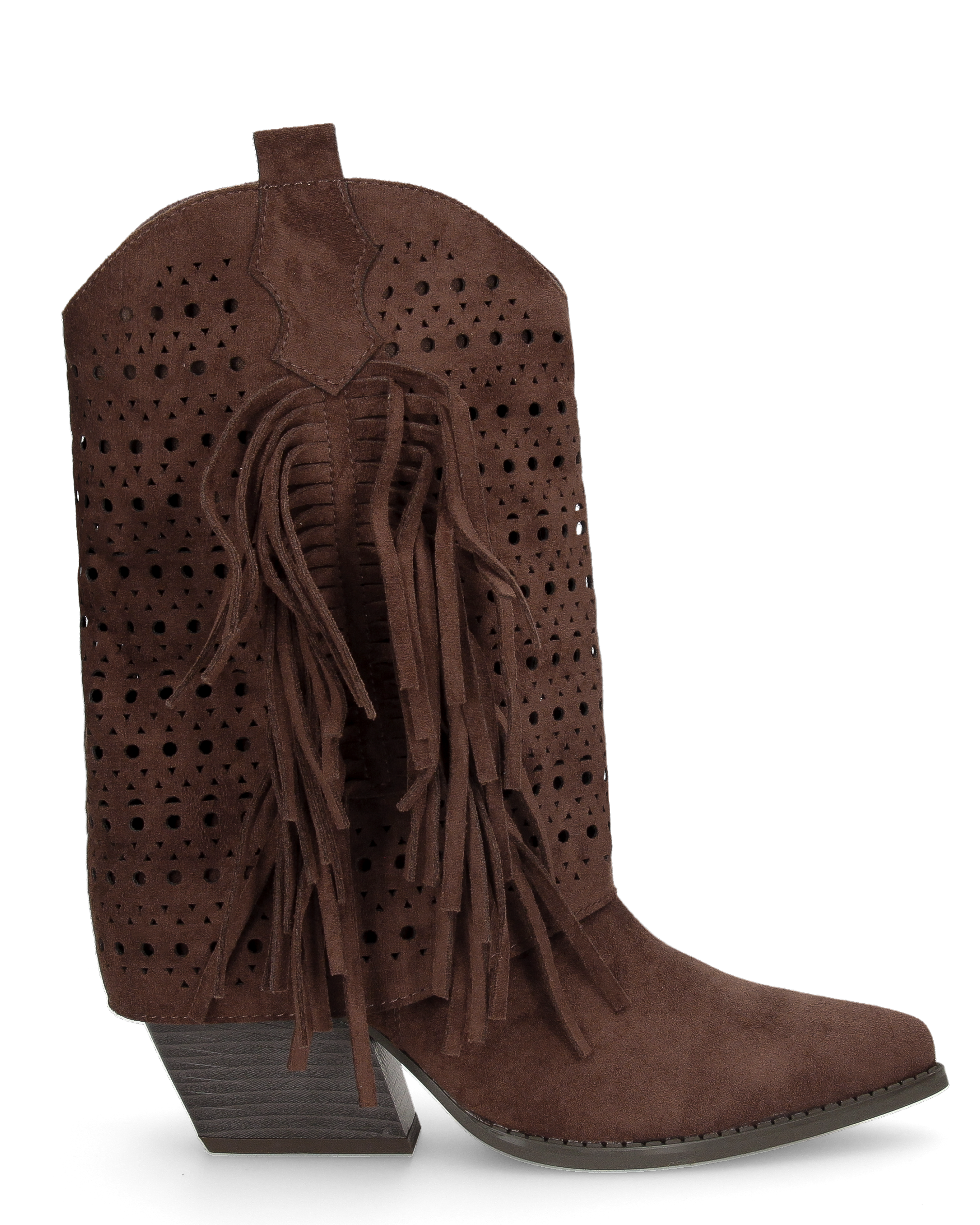 BLAIR - brown mid-calf Western boots with side fringe