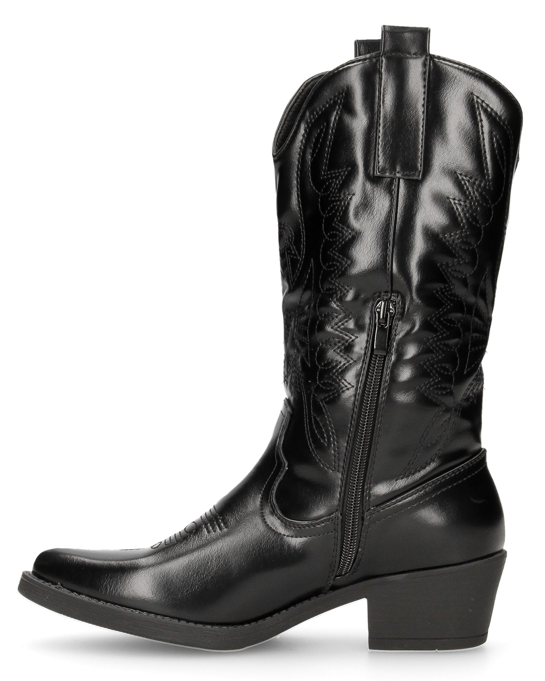 BONNIE - glossy black Western ankle boots with decorative embroidery