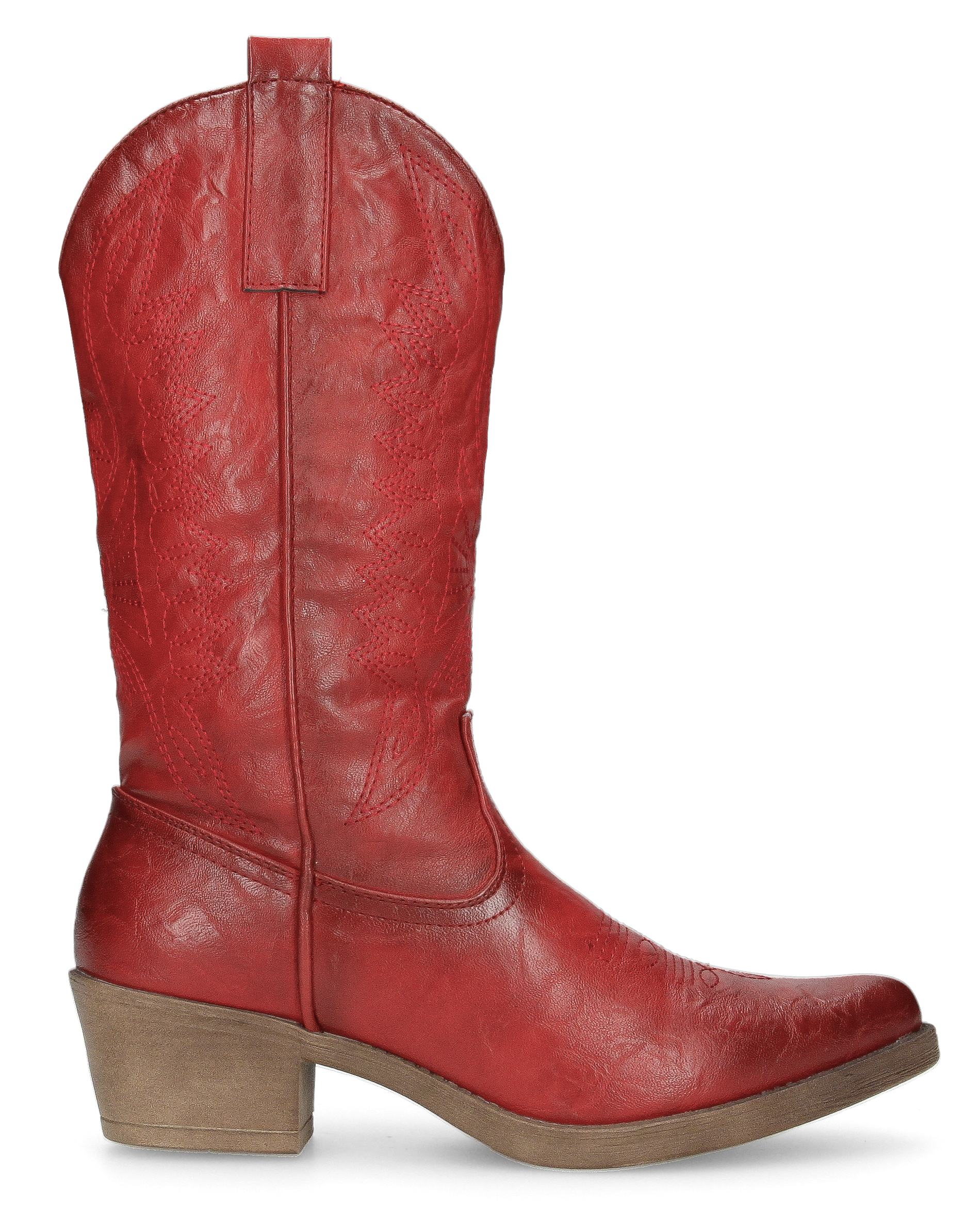 BONNIE - glossy red Western ankle boots with decorative embroidery