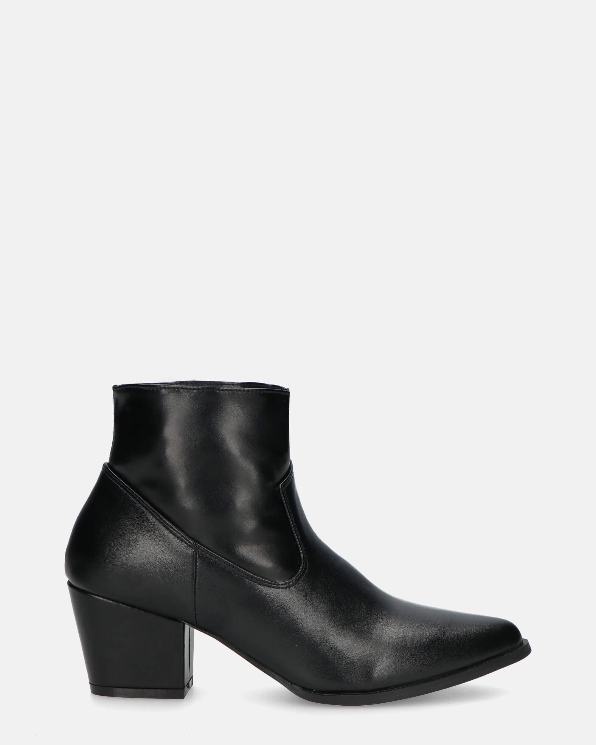 2-in-1 - CAMILA - Black Faux Leather Texan Boots with Removable Shaft