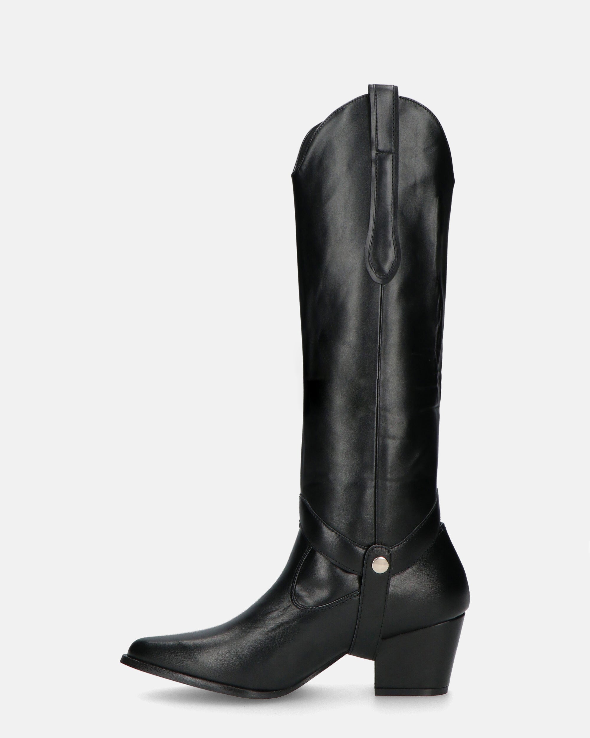 2-in-1 - CAMILA - Black Faux Leather Texan Boots with Removable Shaft