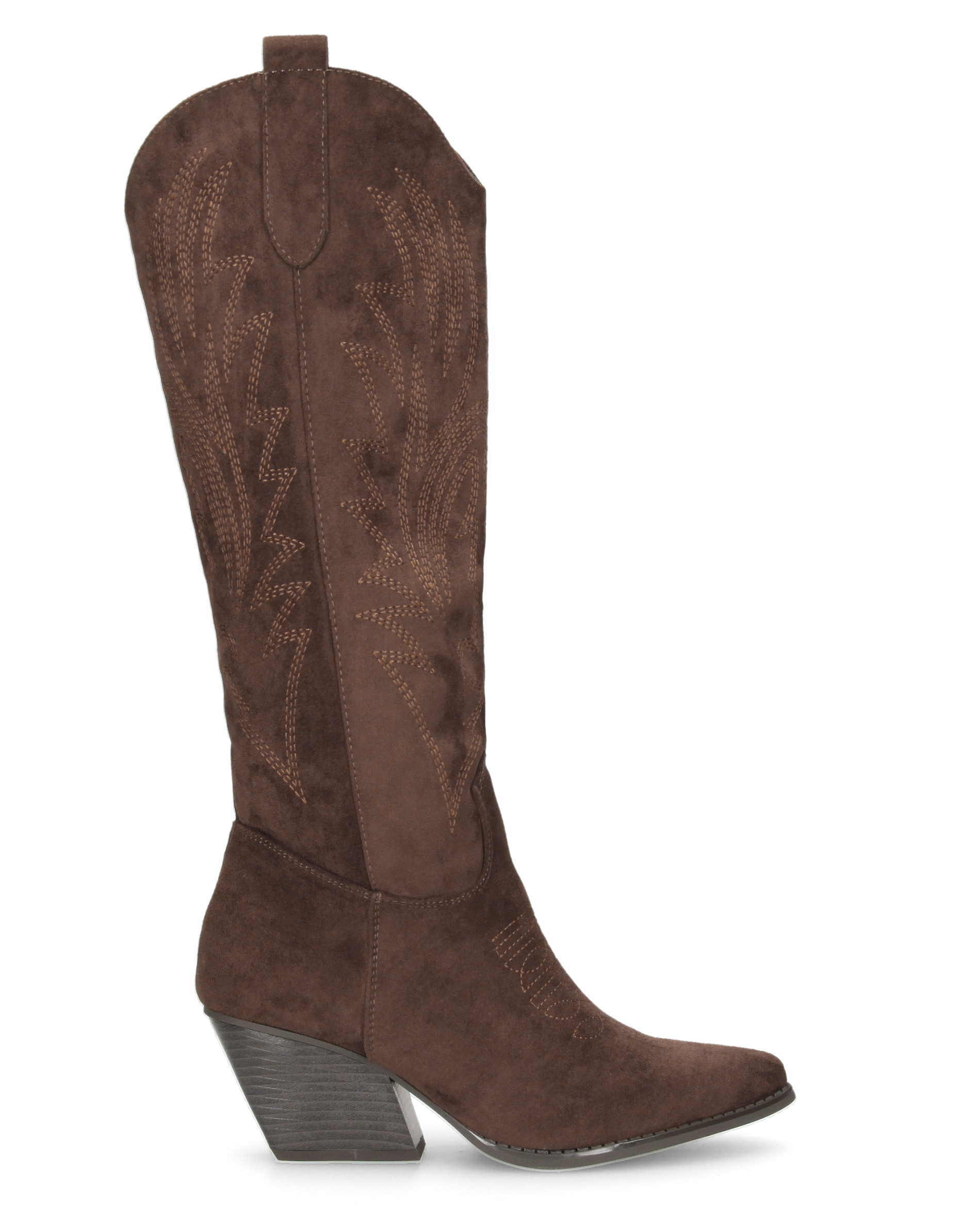 CHRYSA - tall brown Western boots with embroidered designs and zip closure