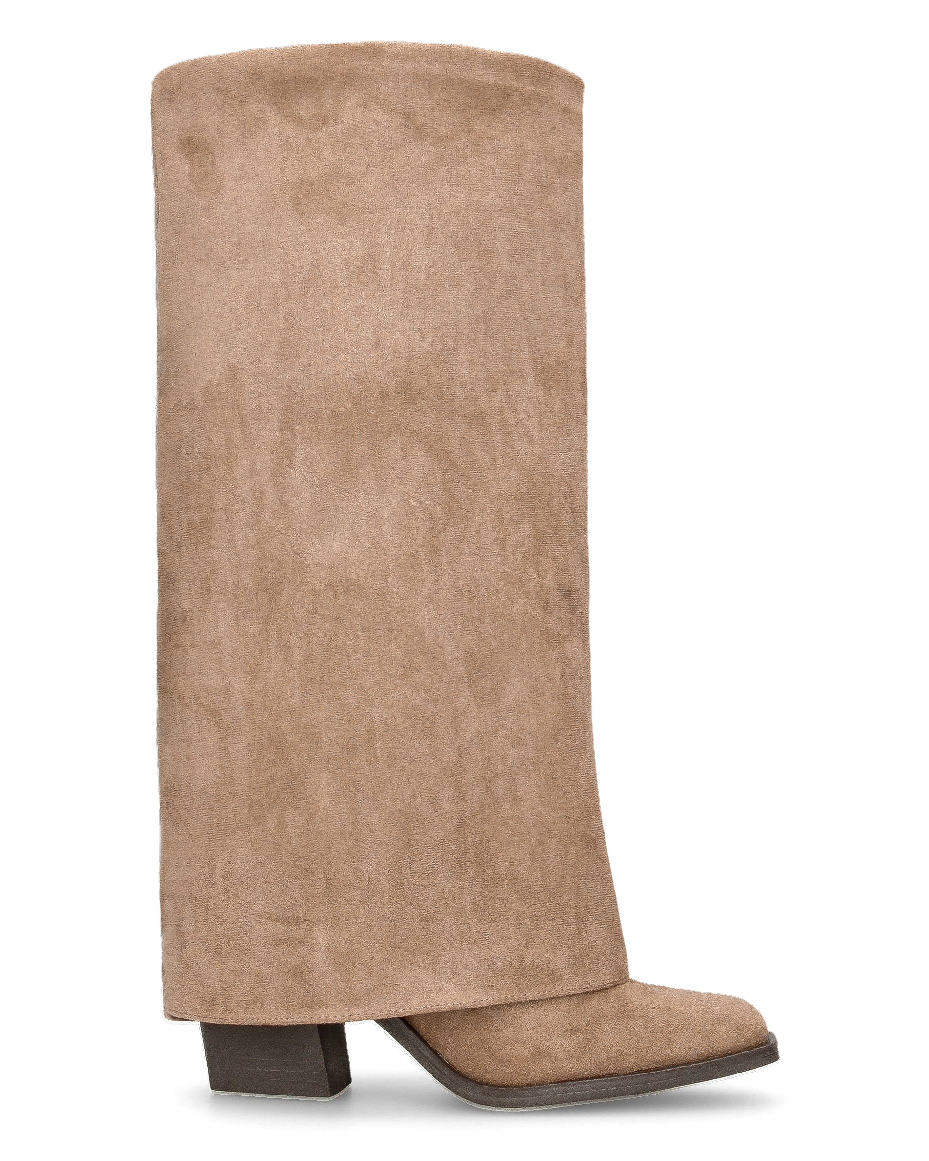 DENISE - beige suede fold-over cuff knee-high boots