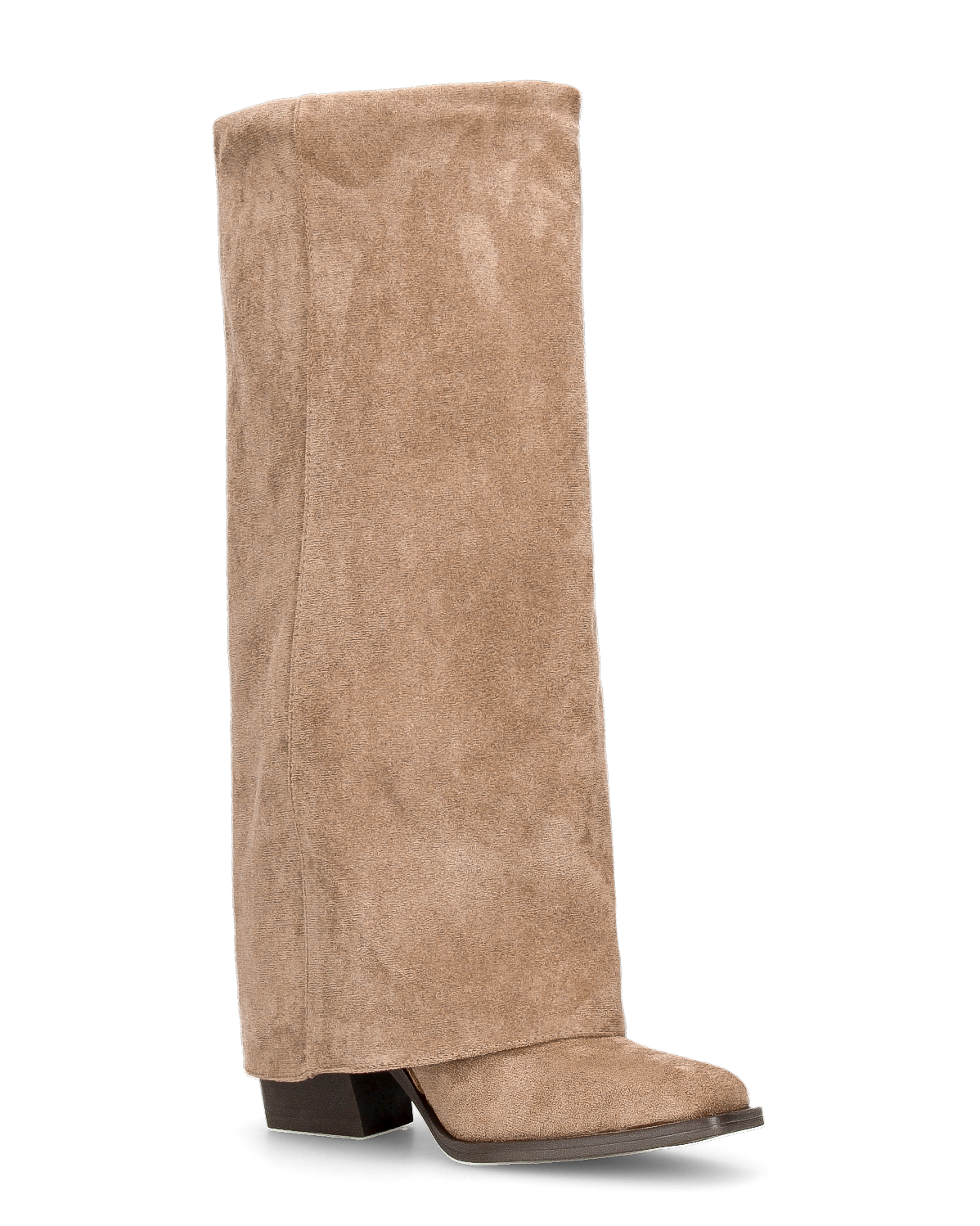 DENISE - beige suede fold-over cuff knee-high boots