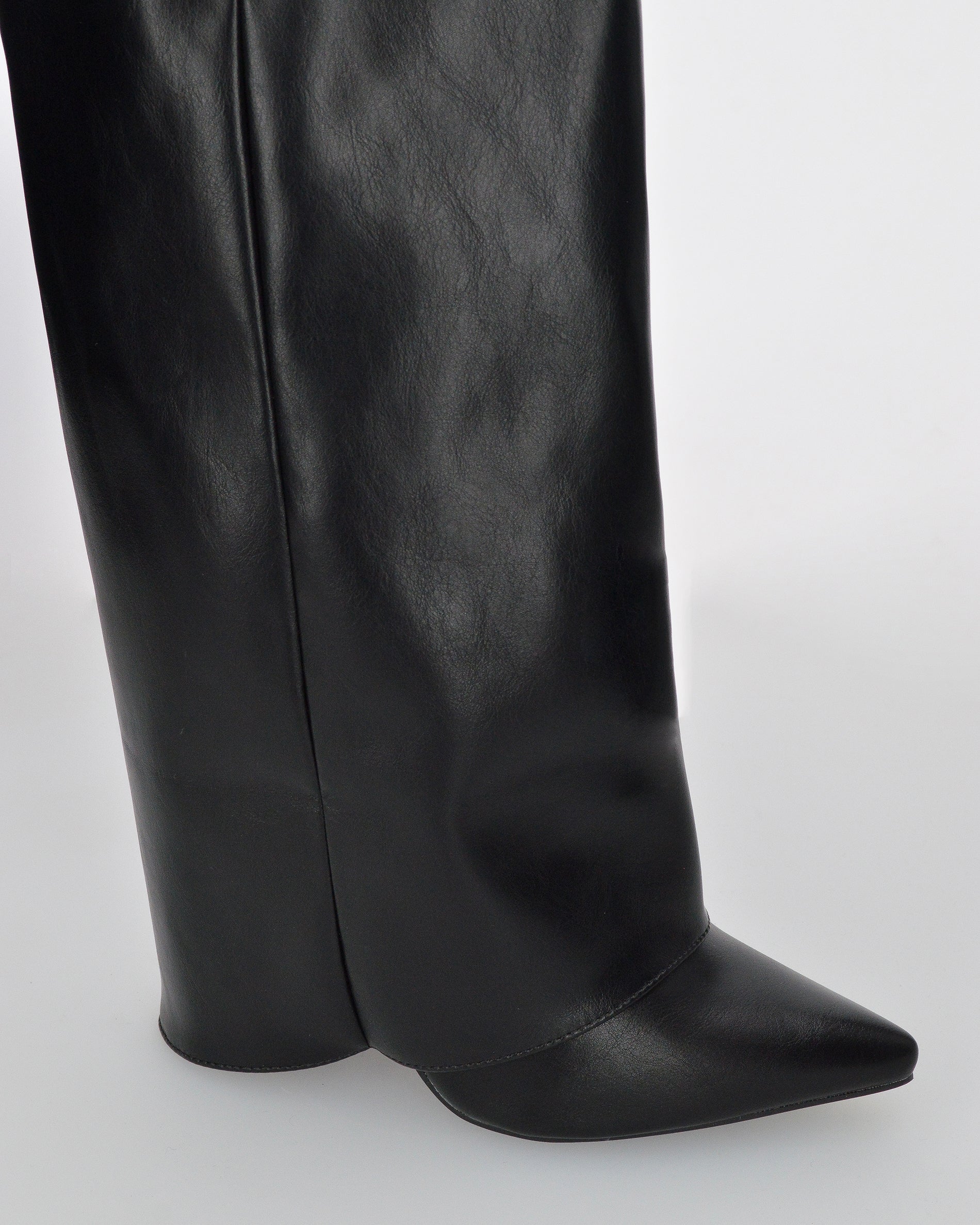 DALY - structured tall boot with hidden heel in black faux leather and silver closure detail