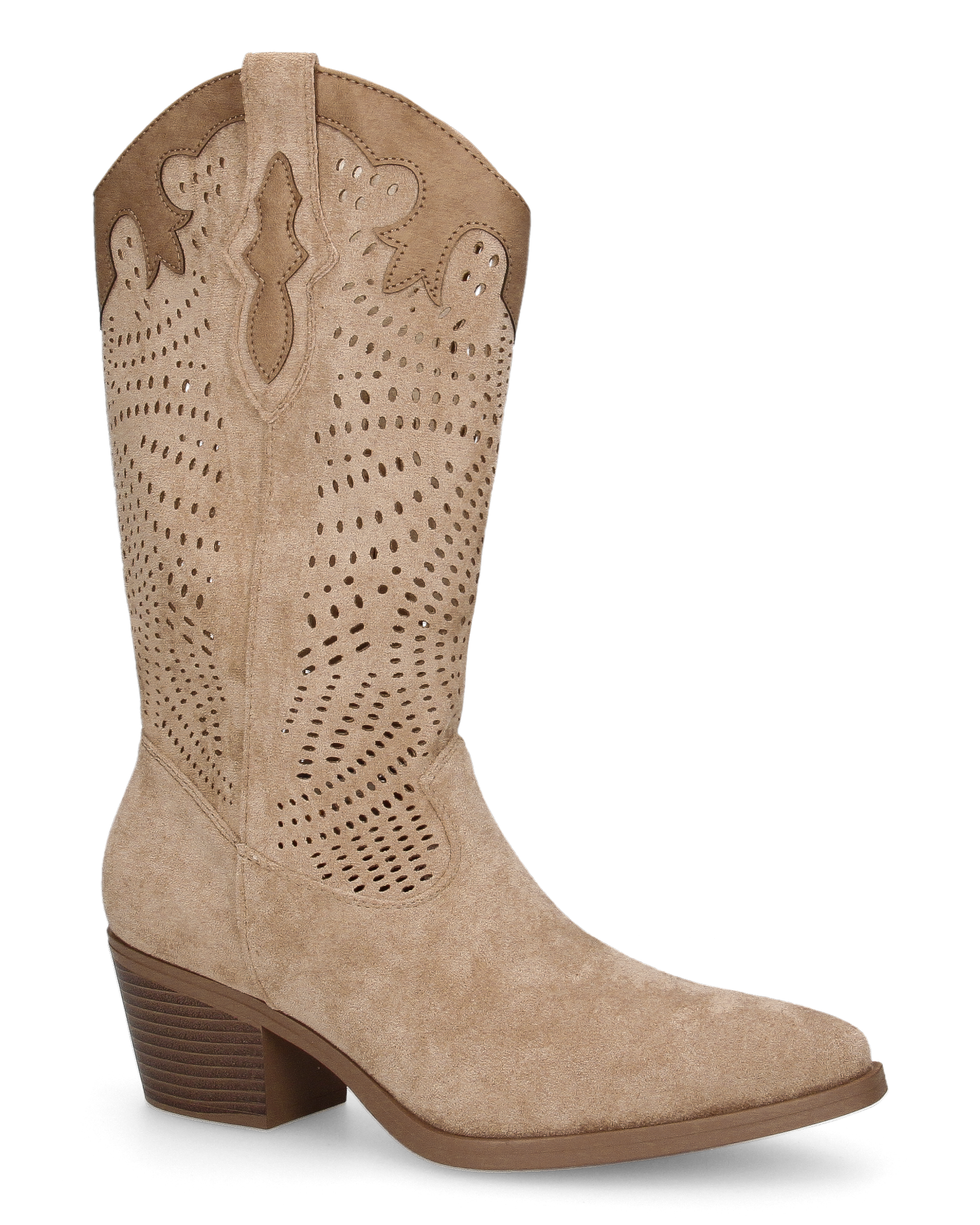DEBBIE - beige Western boots with a perforated shaft