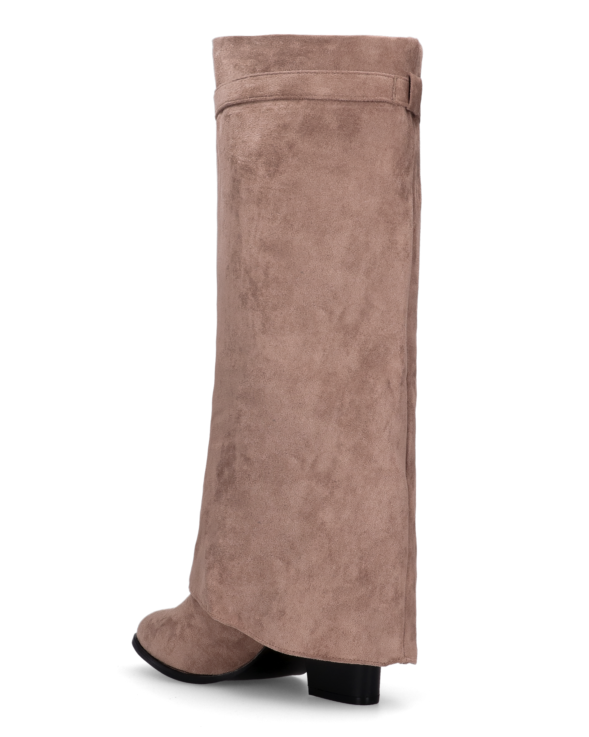 DHARA - beige knee-high boot with fold-over cuff and mini gold padlock