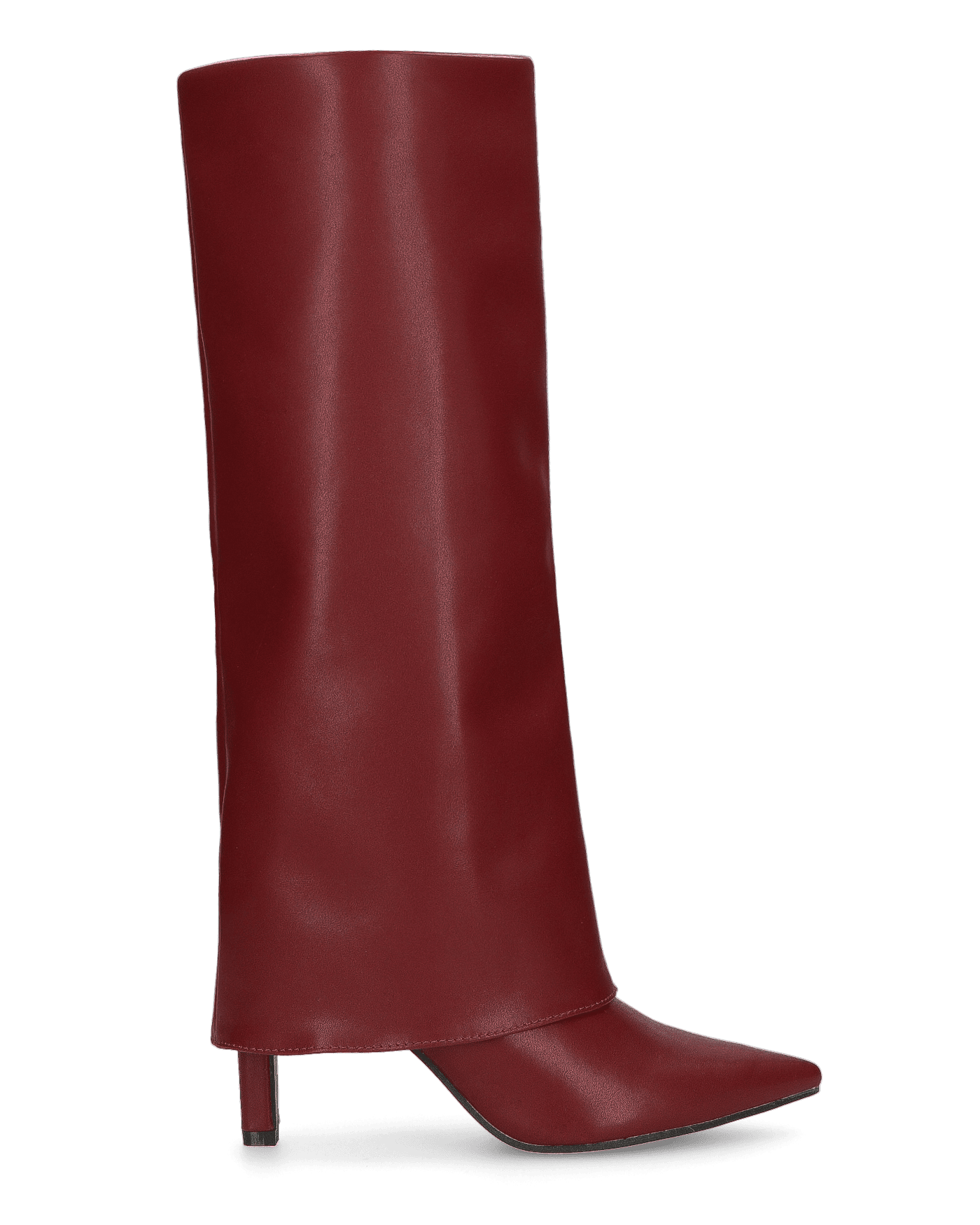 ELGA - burgundy faux leather heeled boots with turn-down cuff