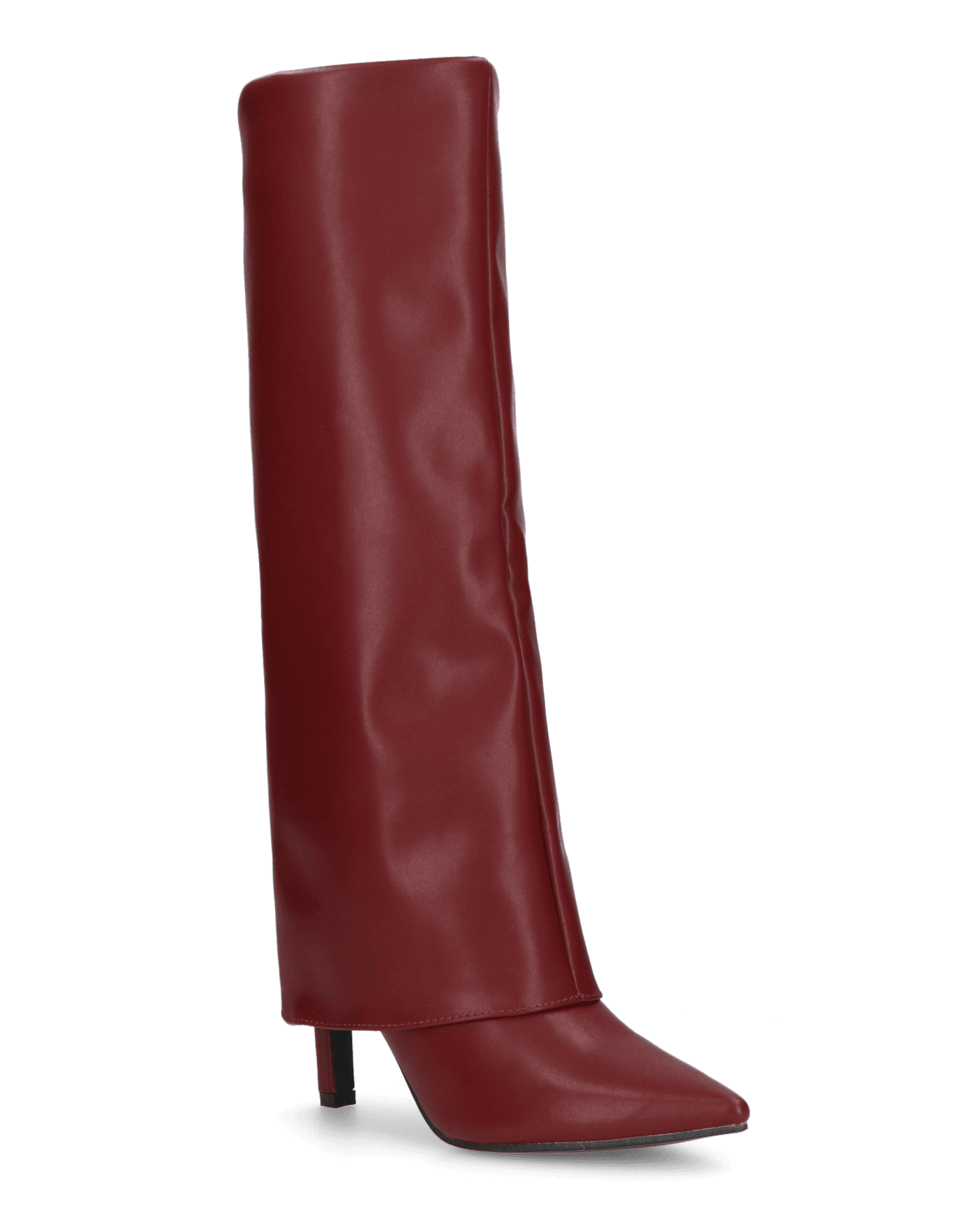 ELGA - burgundy faux leather heeled boots with turn-down cuff