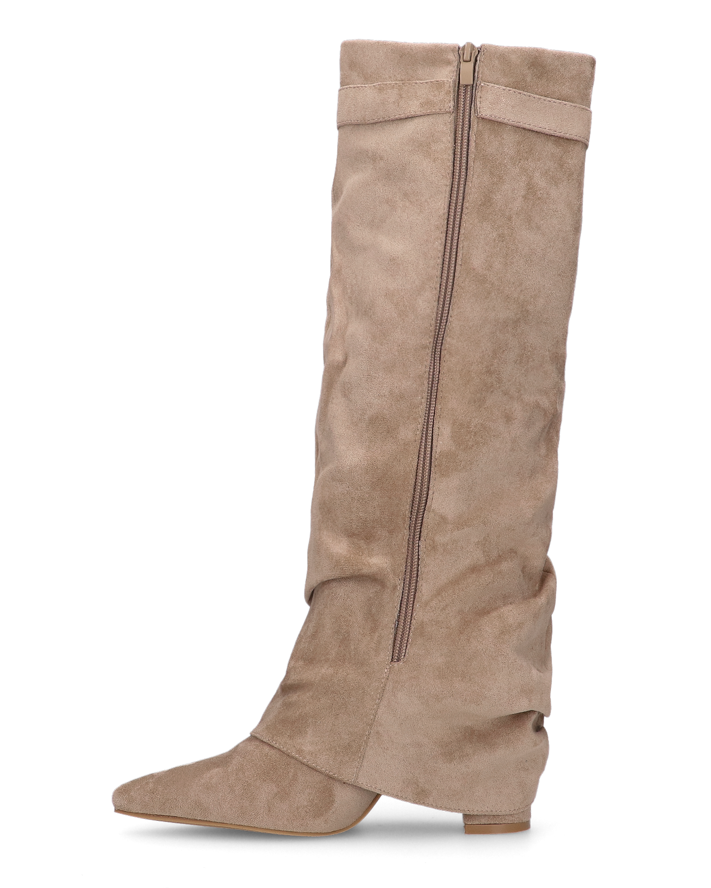 ELLENI - beige suede boots with turn-down cuff and side zip