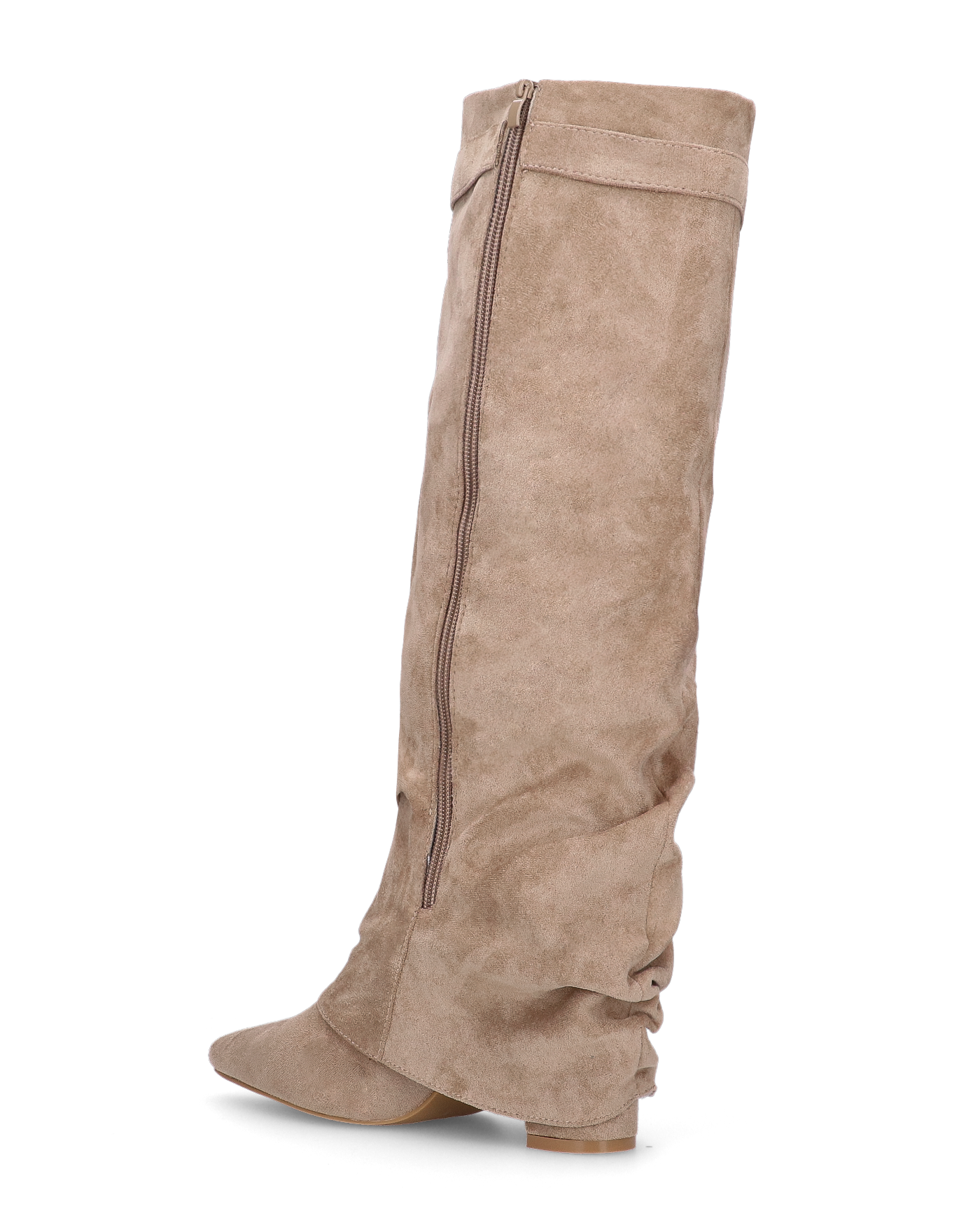 ELLENI - beige suede boots with turn-down cuff and side zip