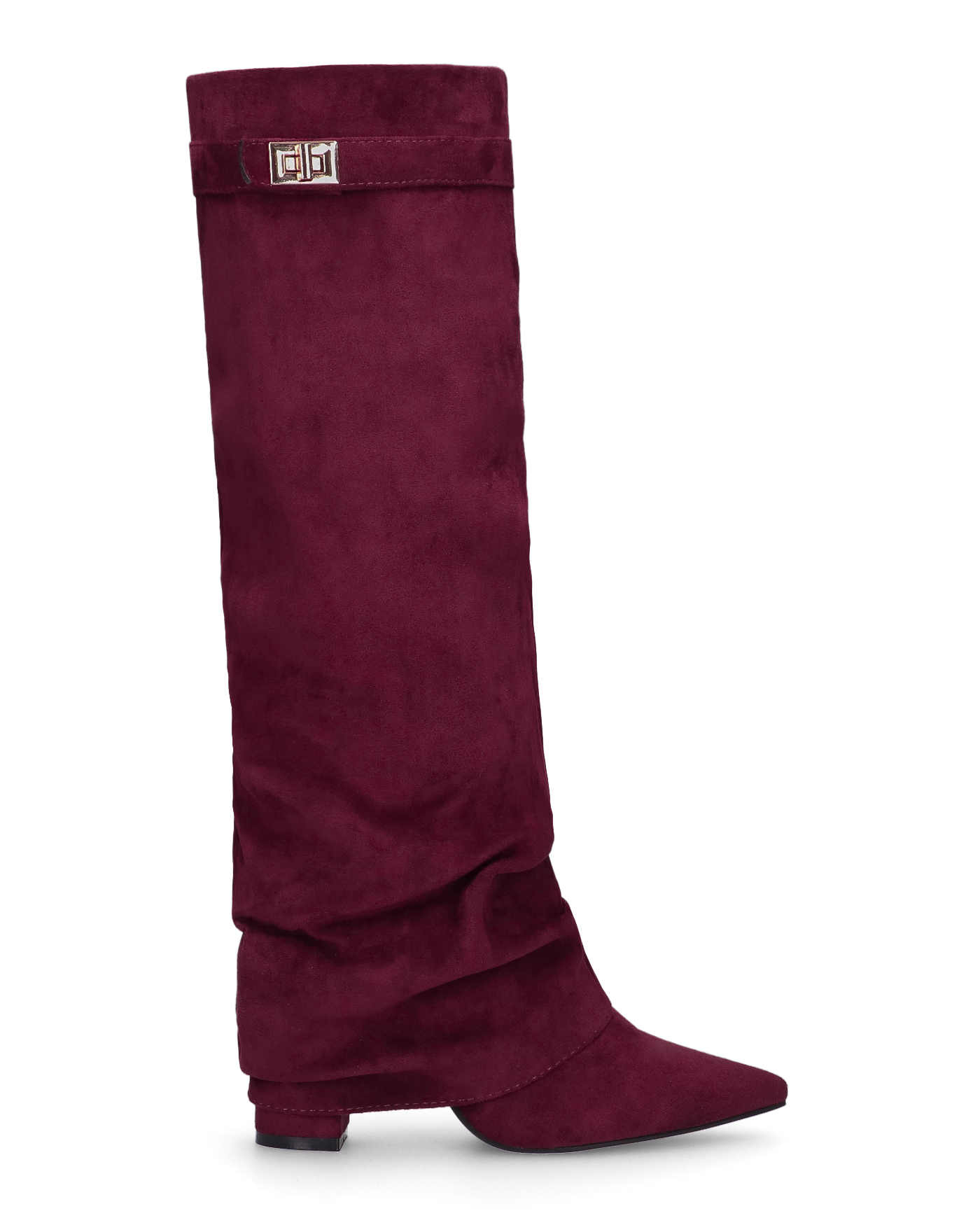 ELLENI - burgundy suede boots with turn-down cuff and side zip