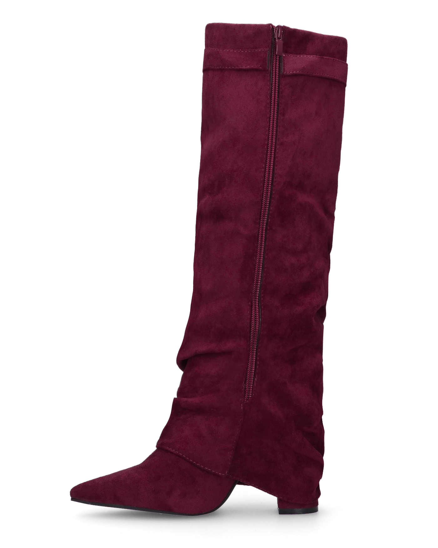ELLENI - burgundy suede boots with turn-down cuff and side zip