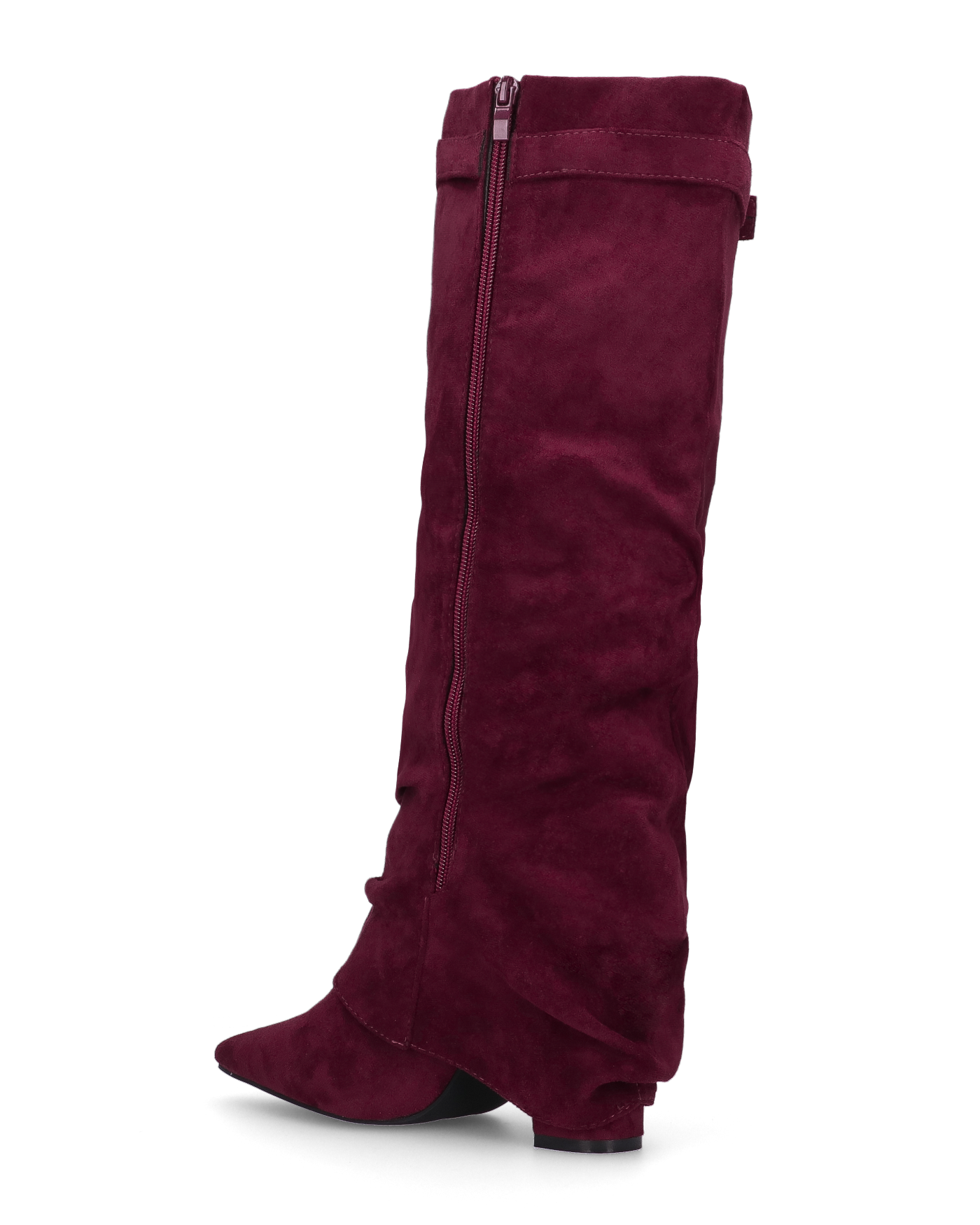 ELLENI - burgundy suede boots with turn-down cuff and side zip