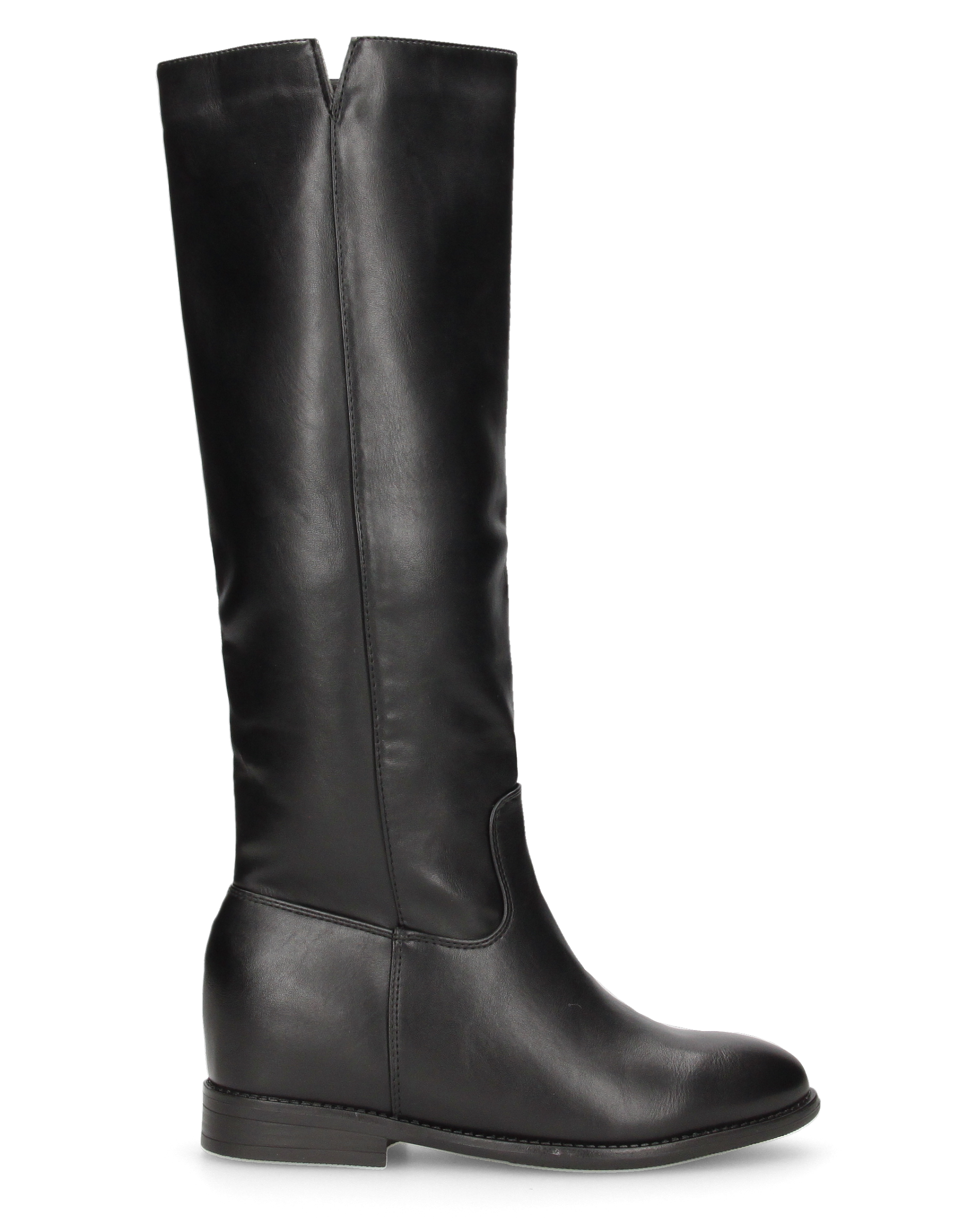 KAMI - Tall Black Faux Leather Boots with Hidden Wedge