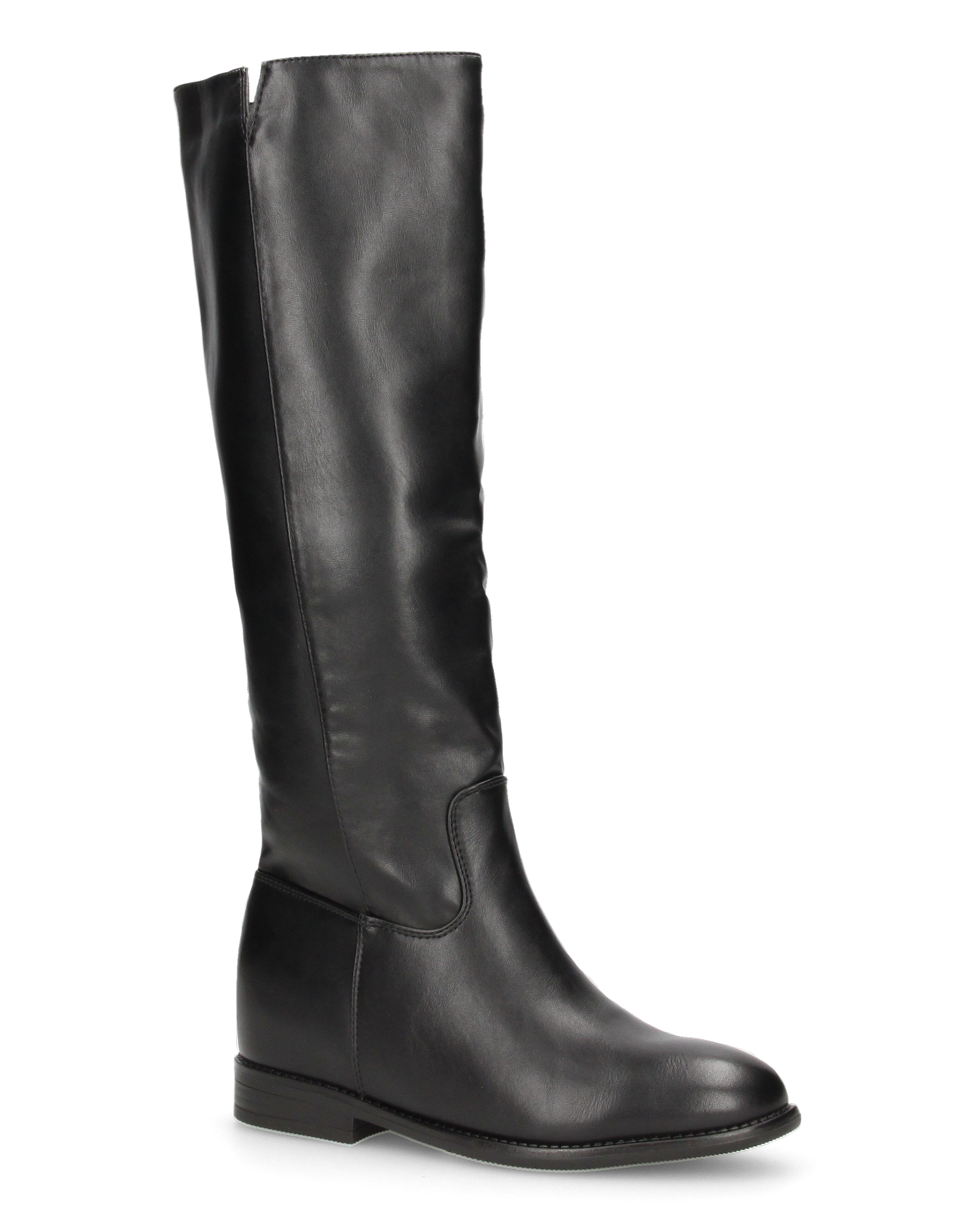 KAMI - Tall Black Faux Leather Boots with Hidden Wedge