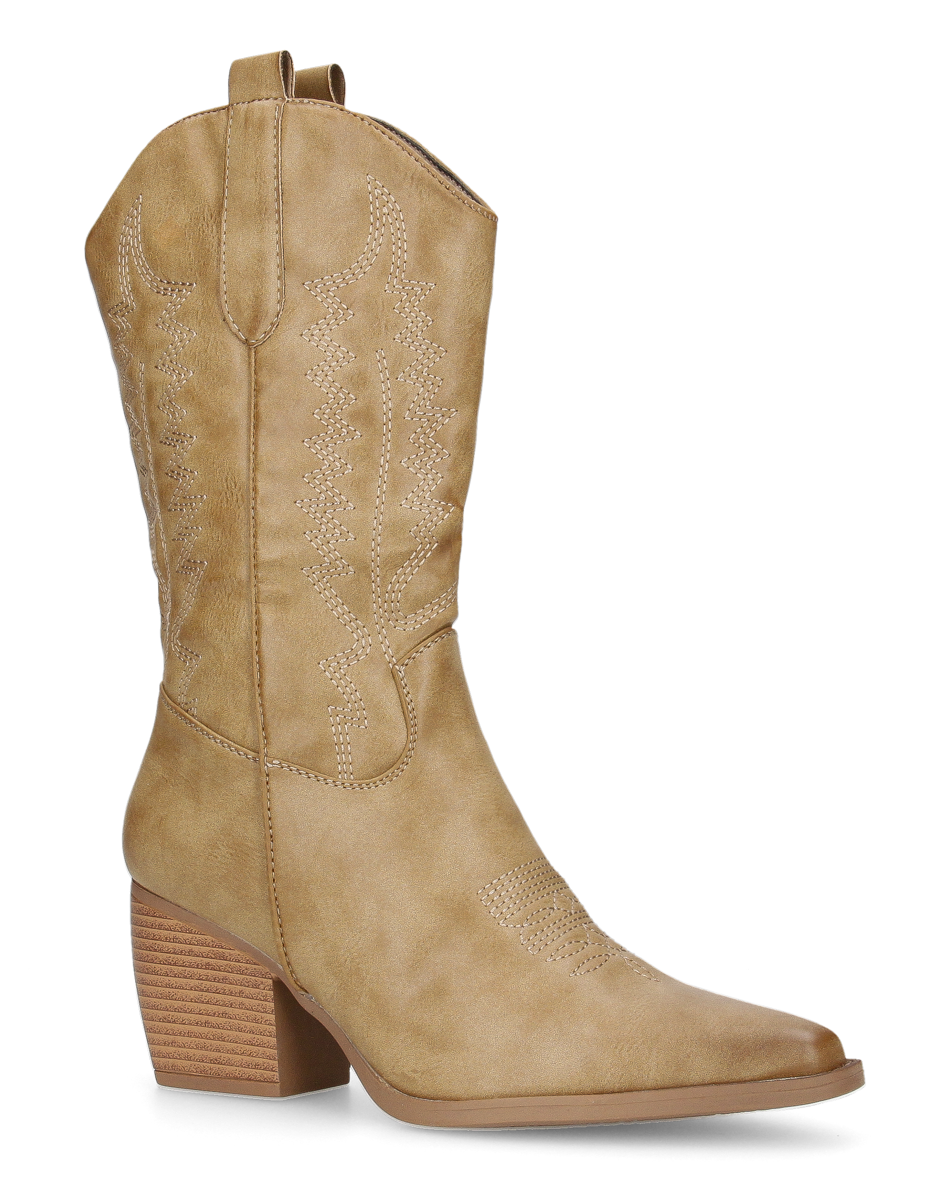 FIONA - khaki glossy Western boots with zip closure