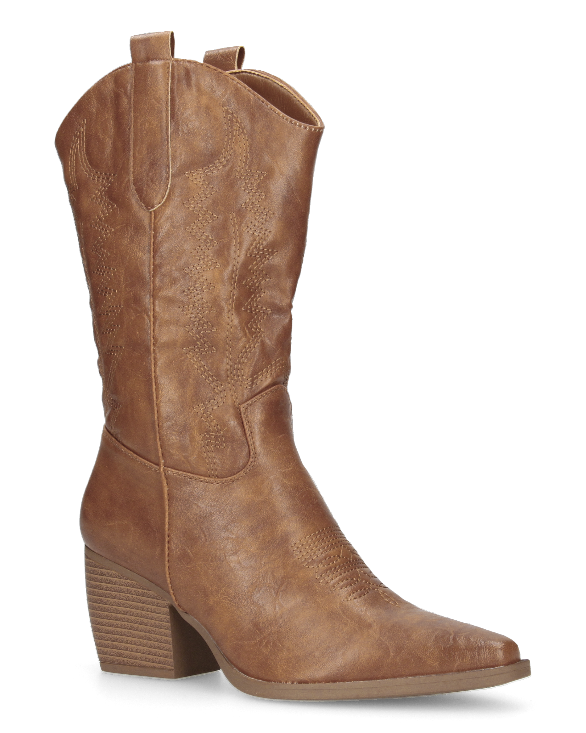 FIONA - brown glossy Western boots with zip closure