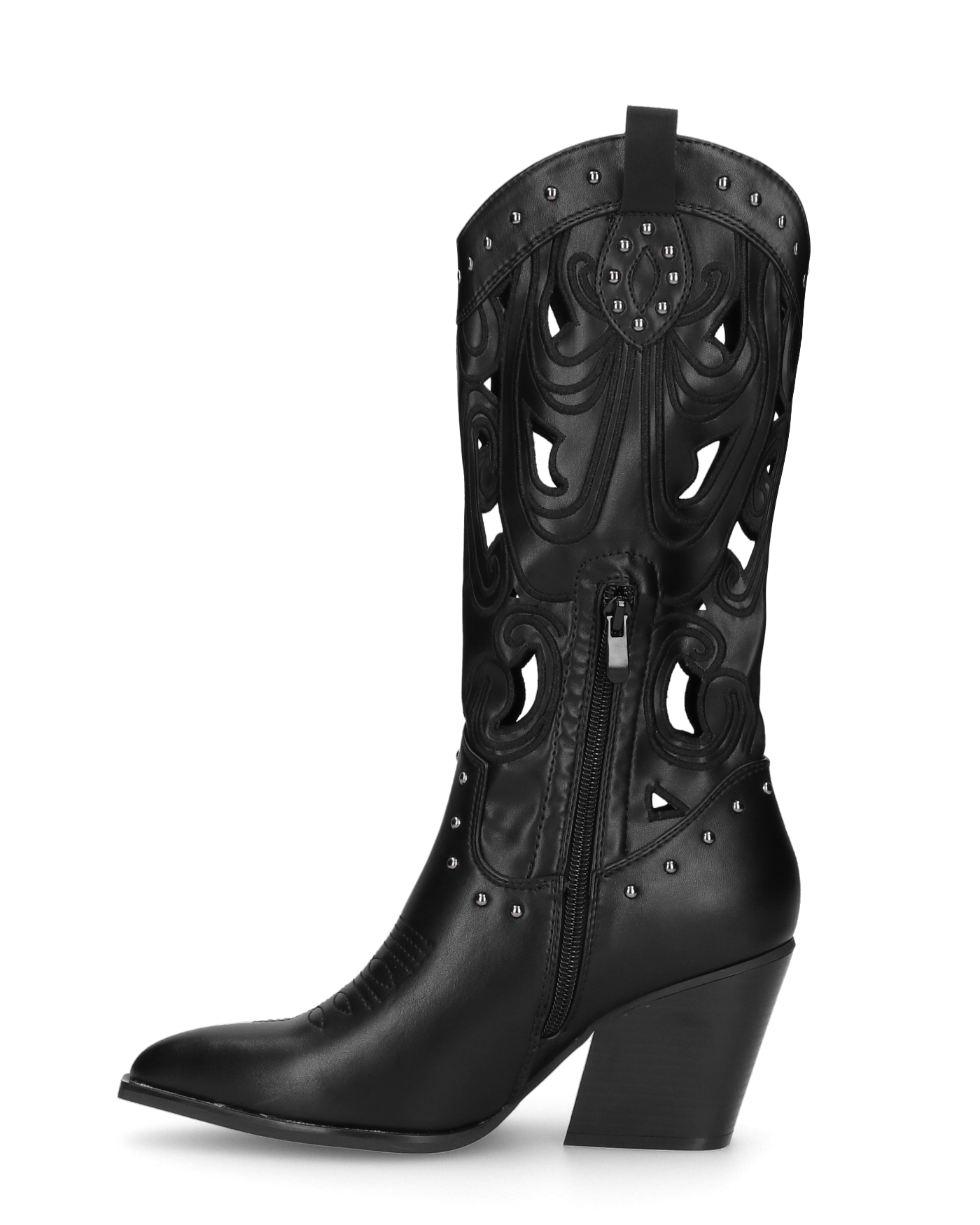 FLORY - black Western boots with embroidery, cutouts and studs
