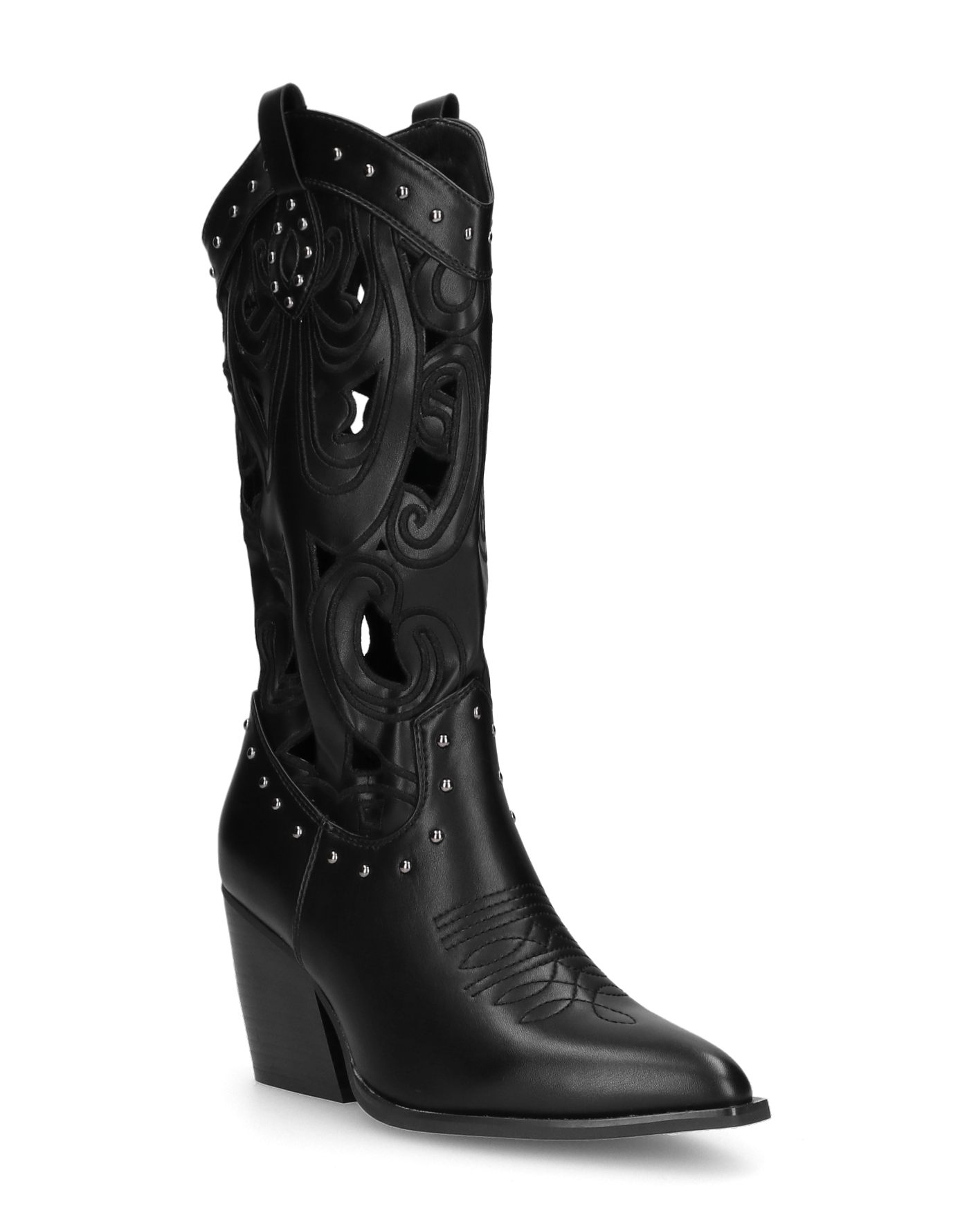 FLORY - black Western boots with embroidery, cutouts and studs