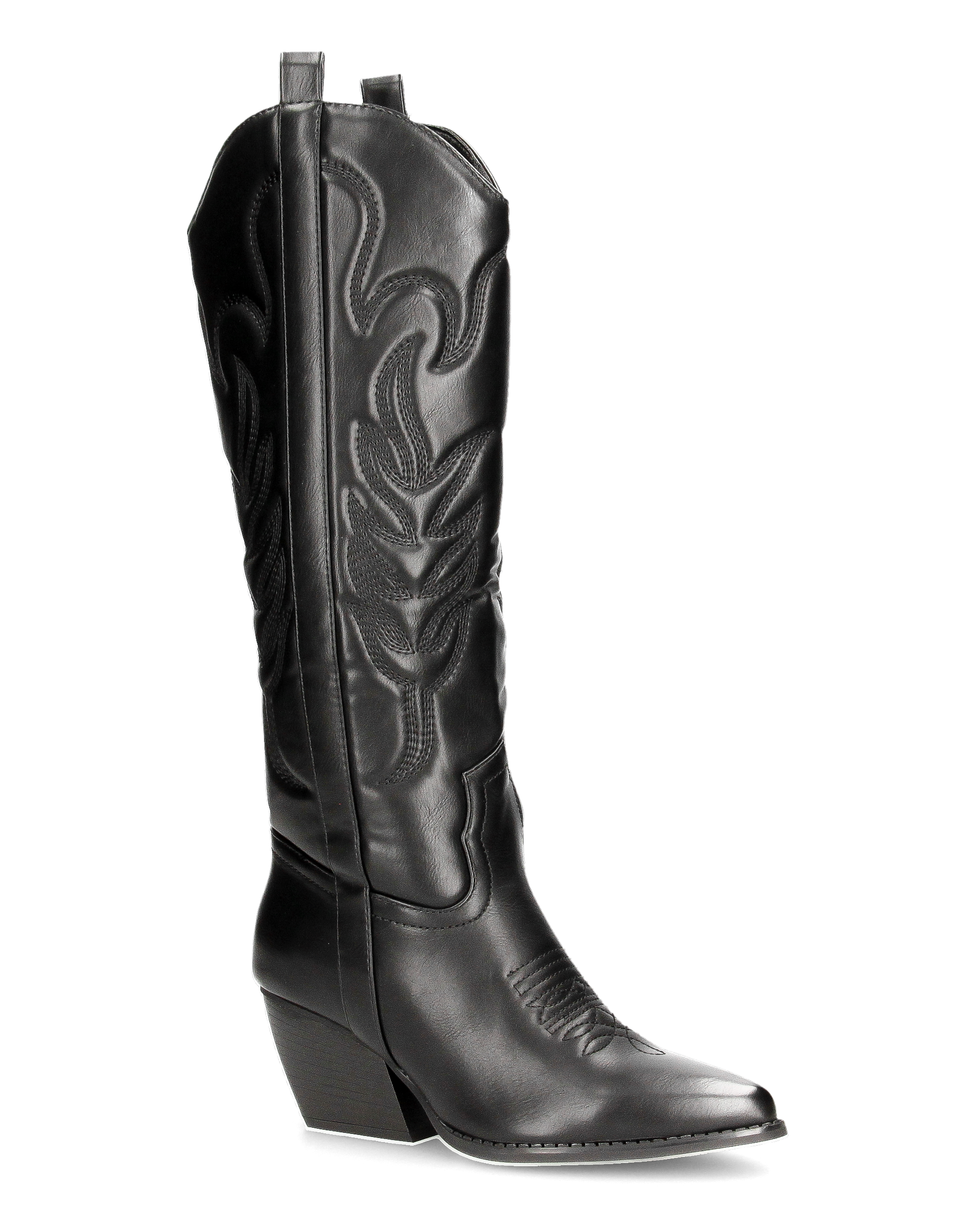 LANDA - black knee-high Western boots with side zip