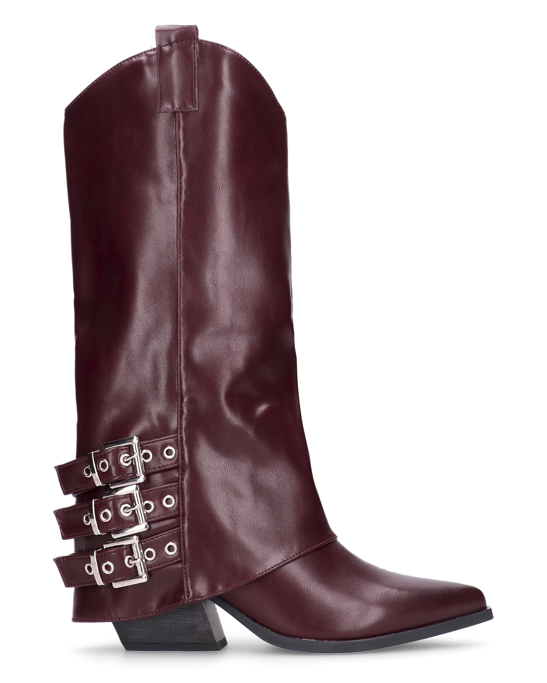 JAMY - Burgundy Pointed Boots with Cuff and Adjustable Straps