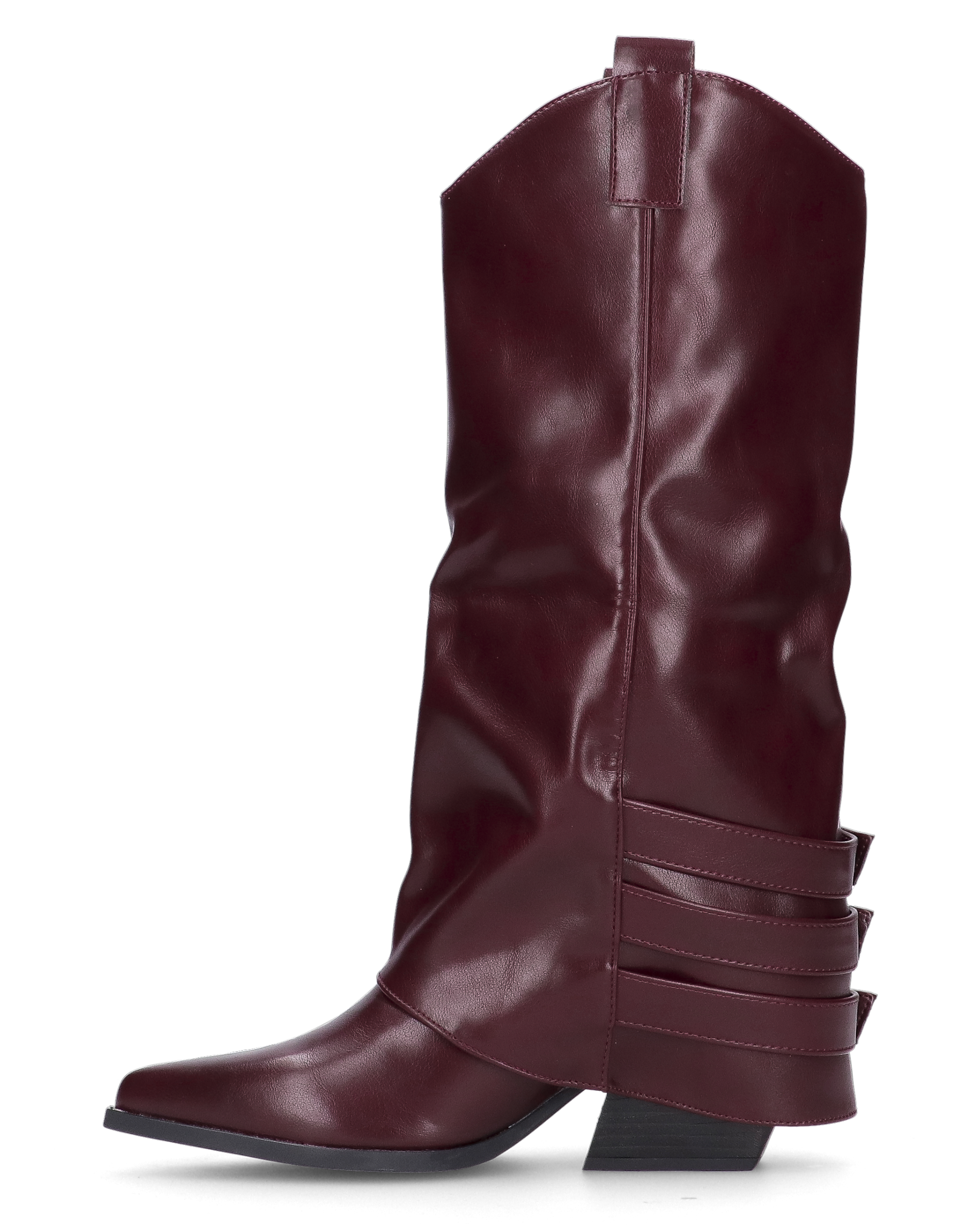 JAMY - Burgundy Pointed Boots with Cuff and Adjustable Straps