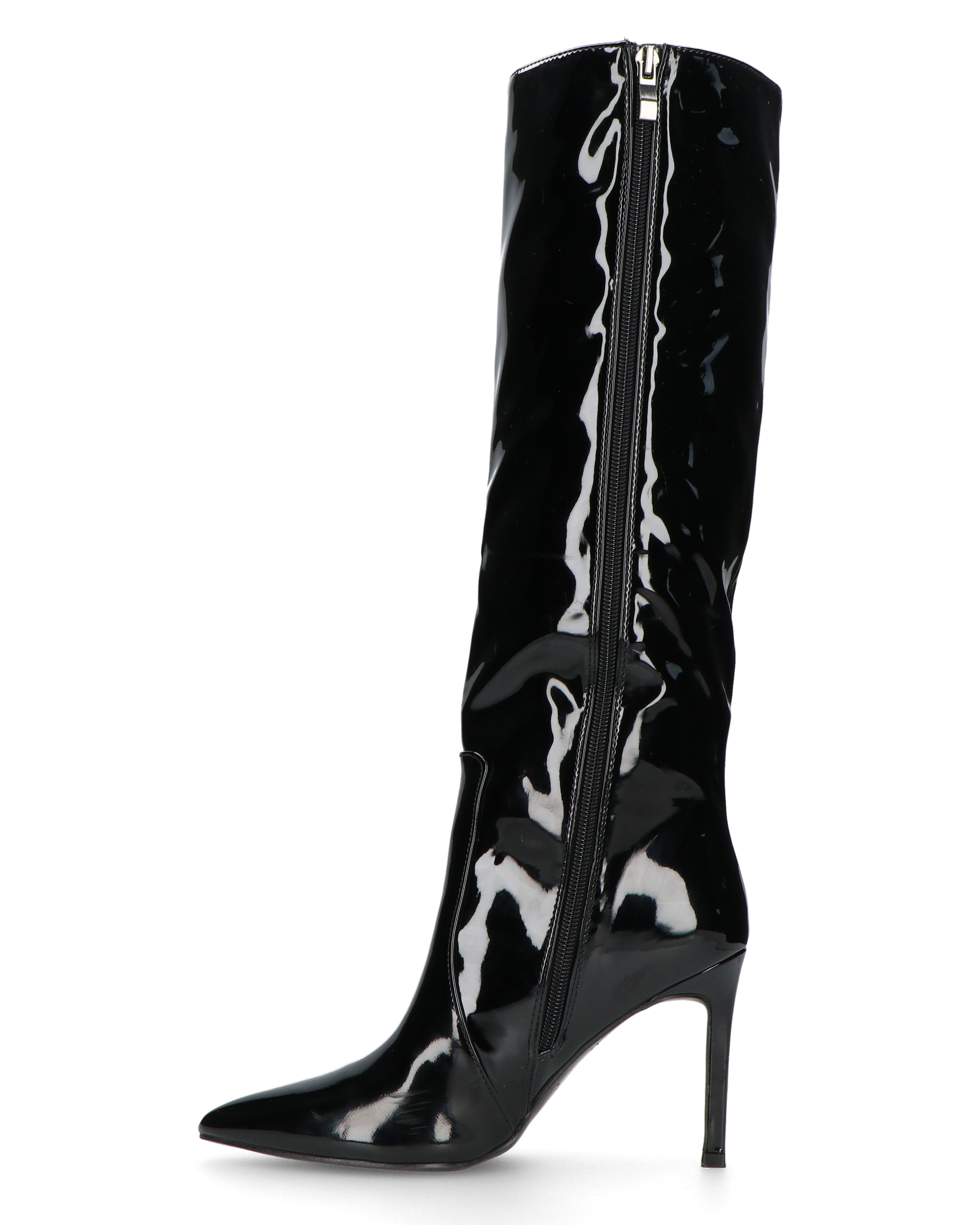 KAMYA - black glossy high boots with zip