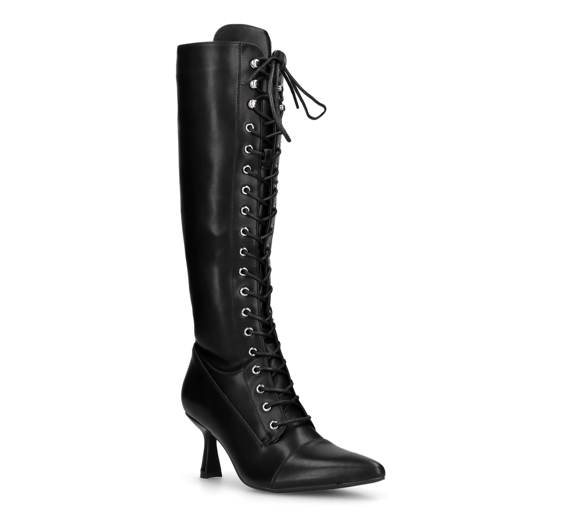 LETY - black knee-high boots with mid heel and laces