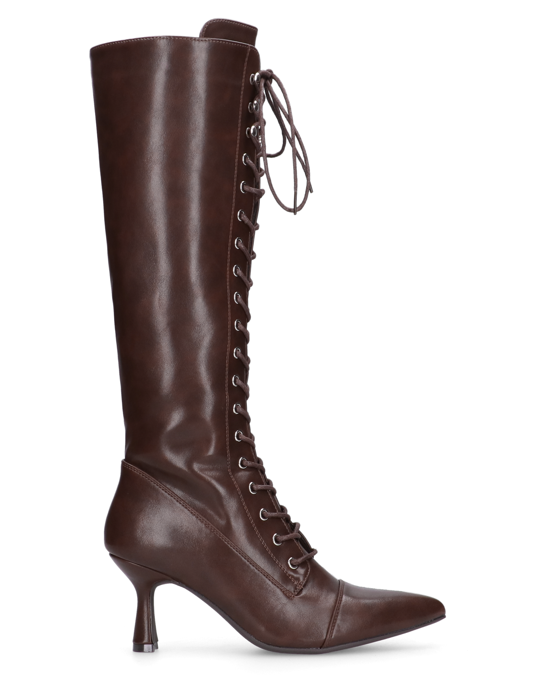 LETY - Tall Brown Boots with Medium Heel and Laces