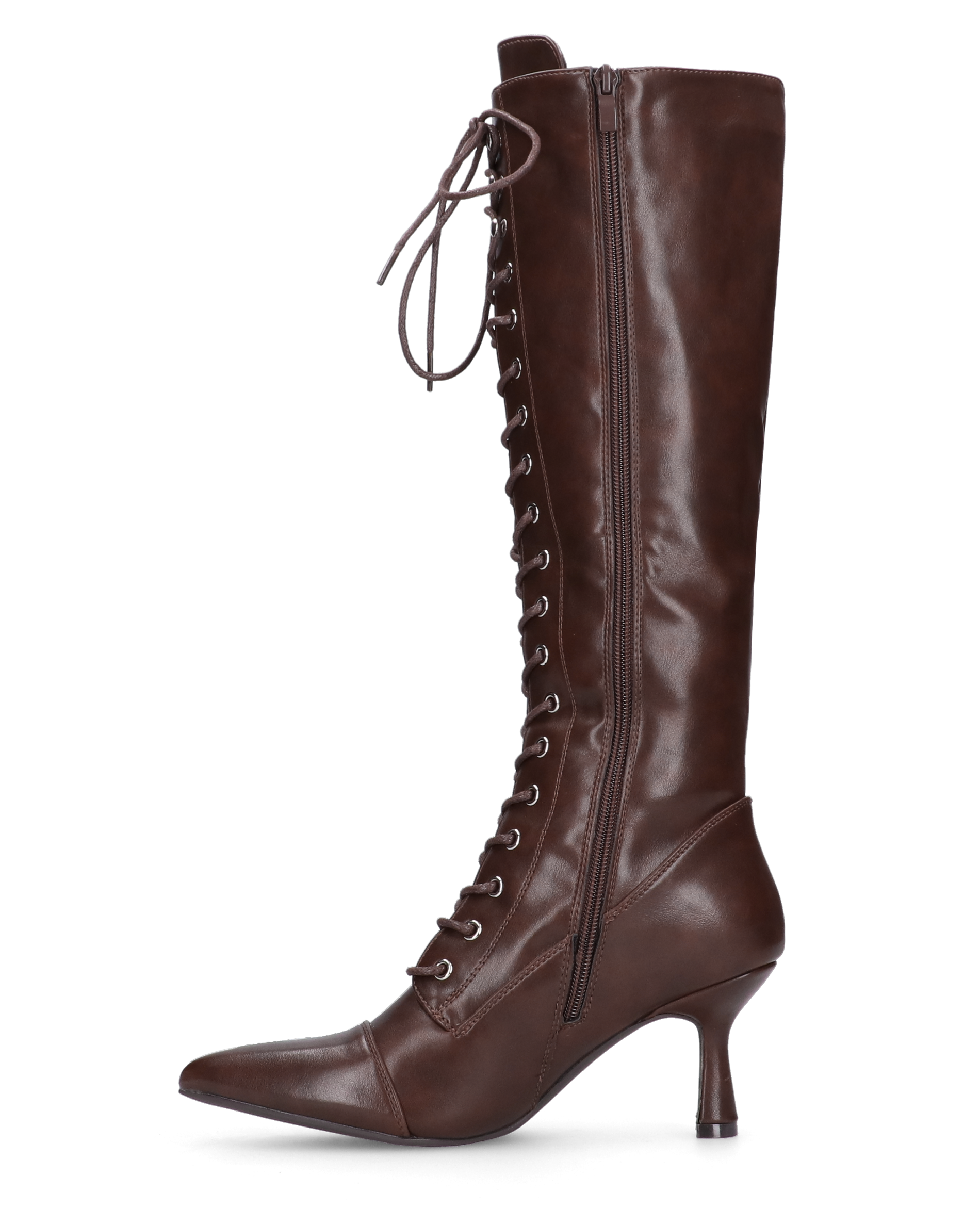 LETY - Tall Brown Boots with Medium Heel and Laces