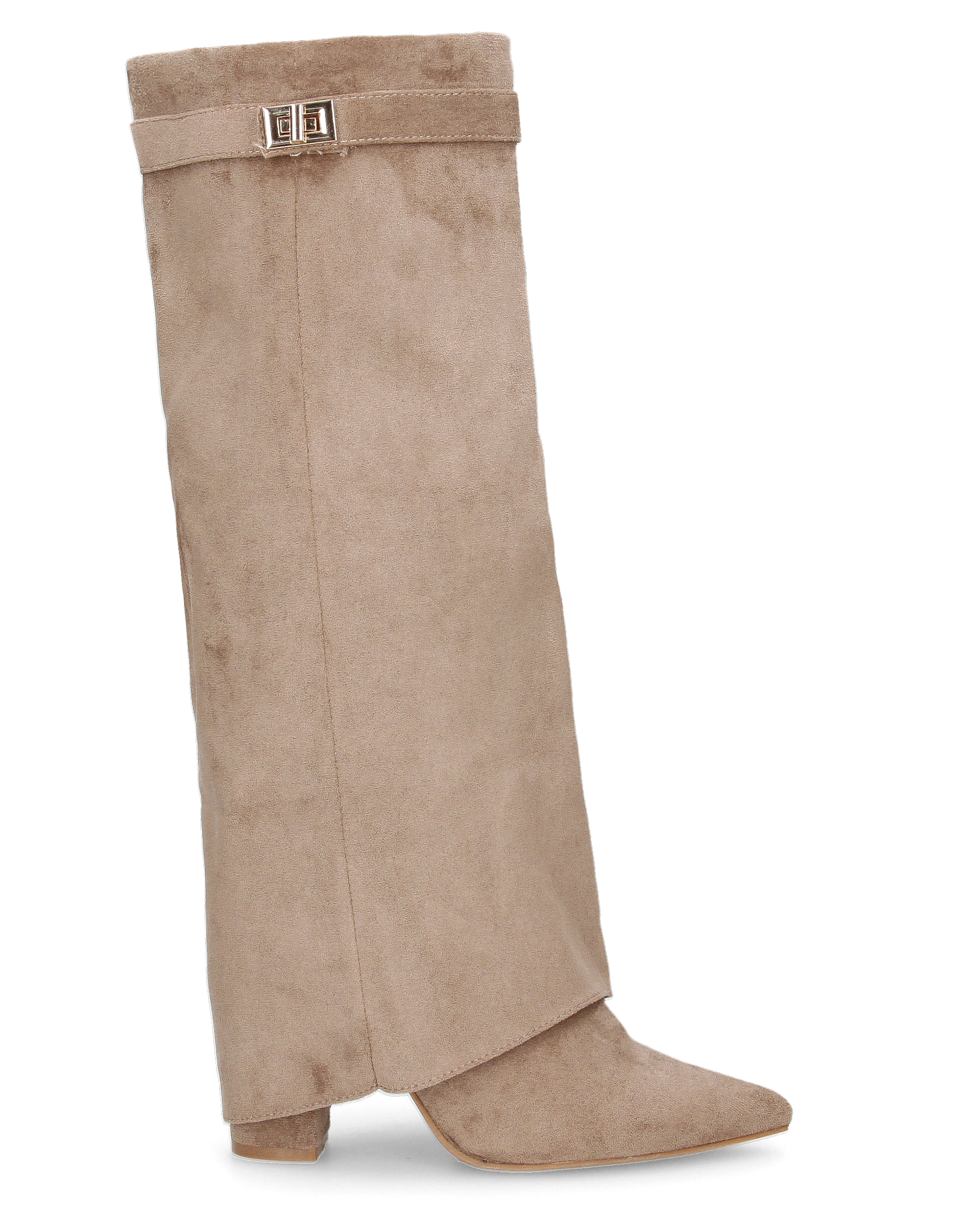 LILY - khaki suede-look tall boots with turn-up cuff