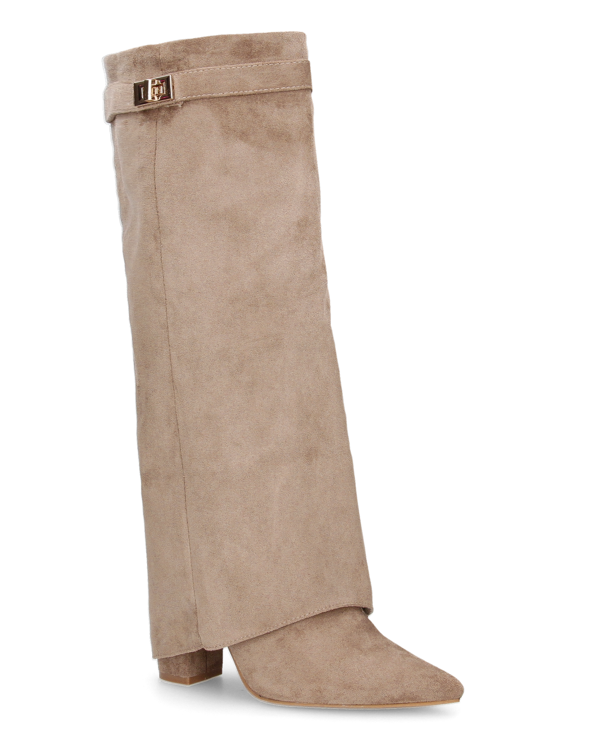 LILY - khaki suede-look tall boots with turn-up cuff