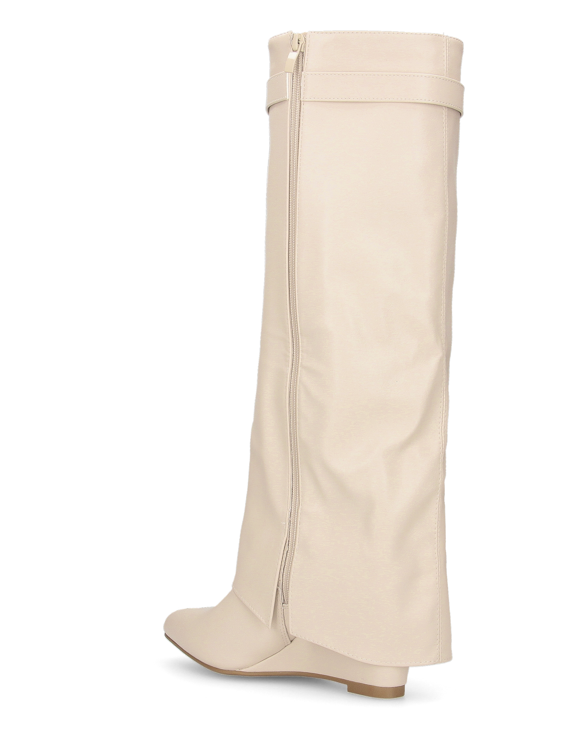 MELANIA - beige knee-high boots with turn-down cuff and wedge, zip closure
