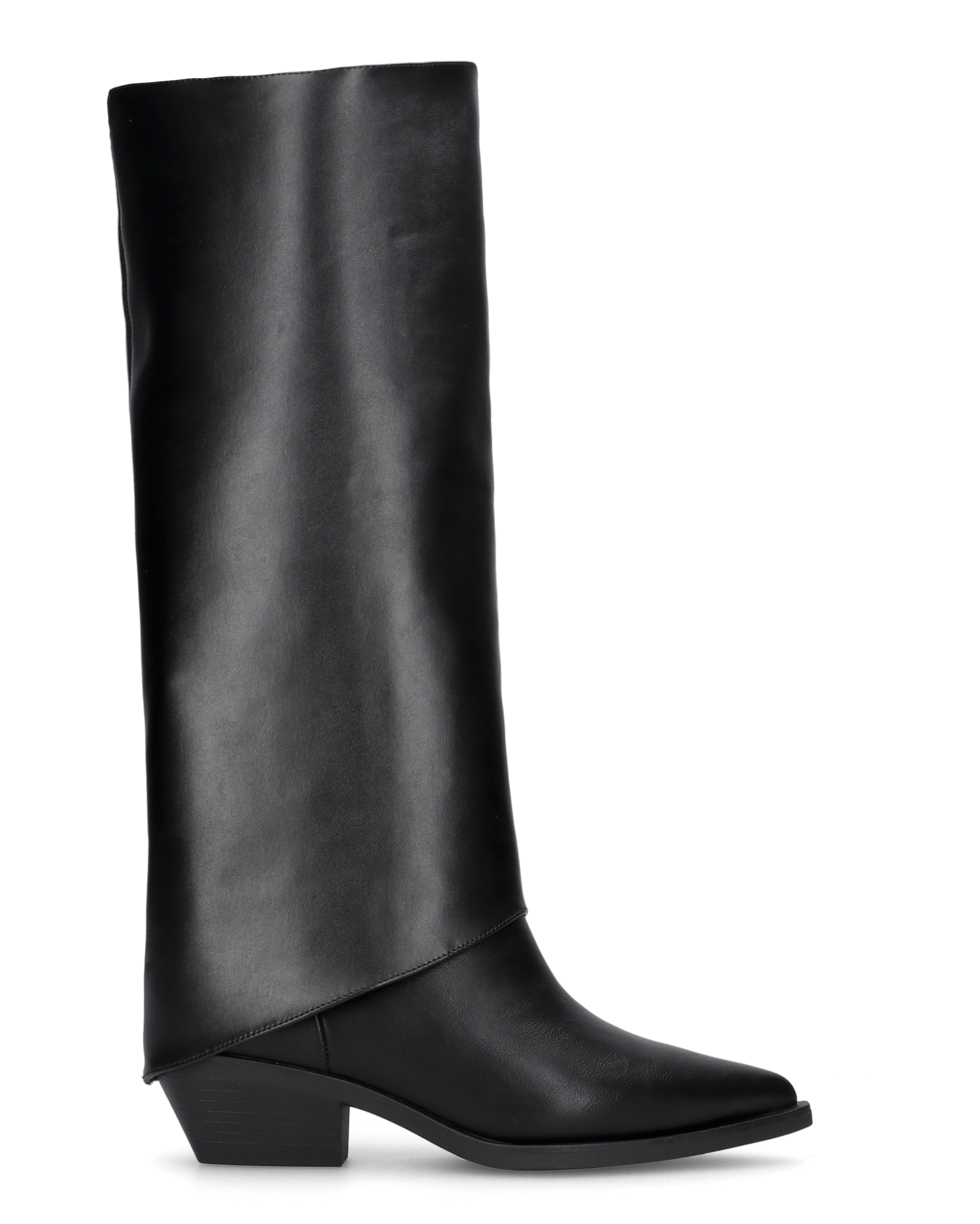 MARTINA - 2-in-1 black faux leather boot: from knee-high boot to ankle boot in one simple move