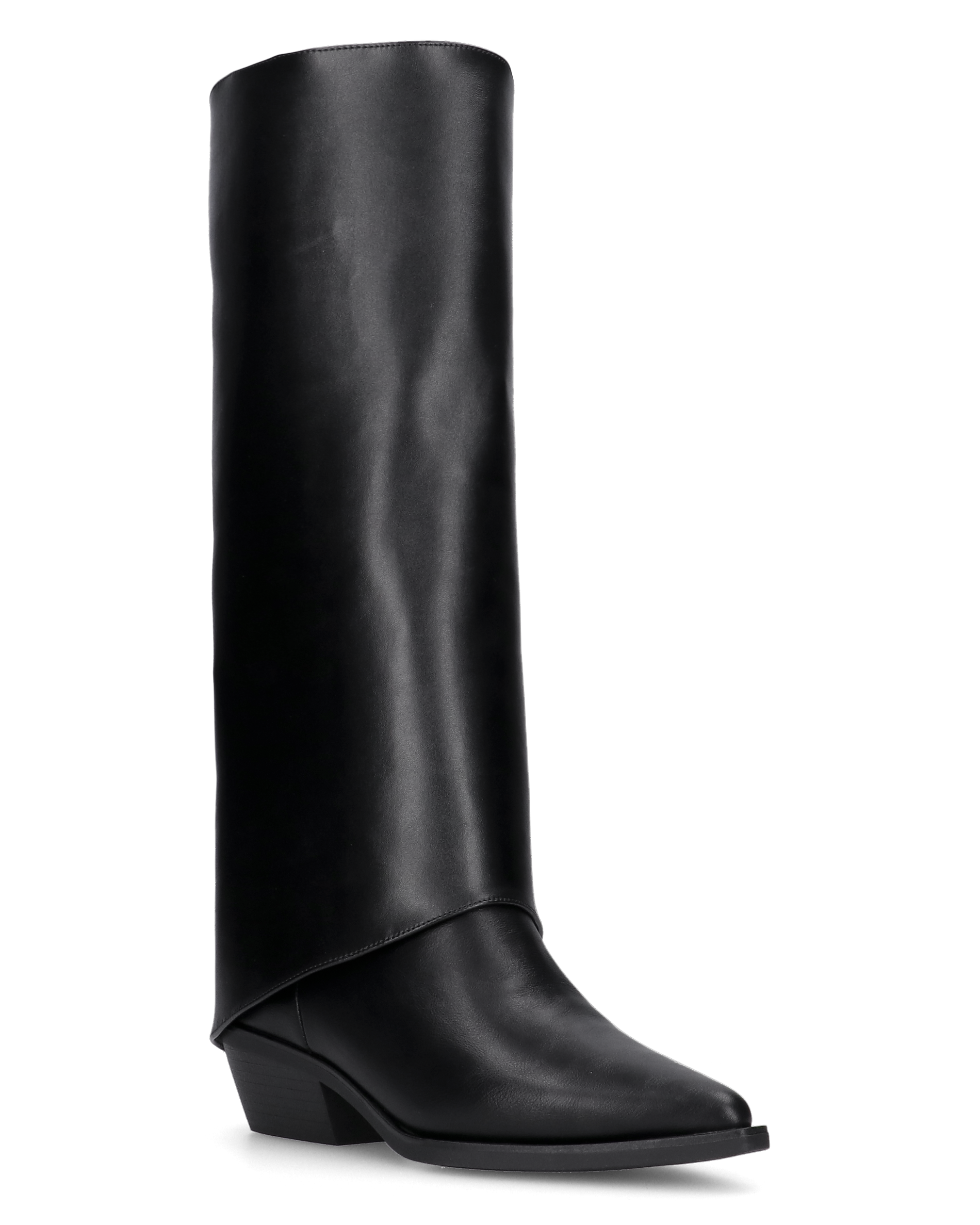 MARTINA - 2-in-1 black faux leather boot: from knee-high boot to ankle boot in one simple move