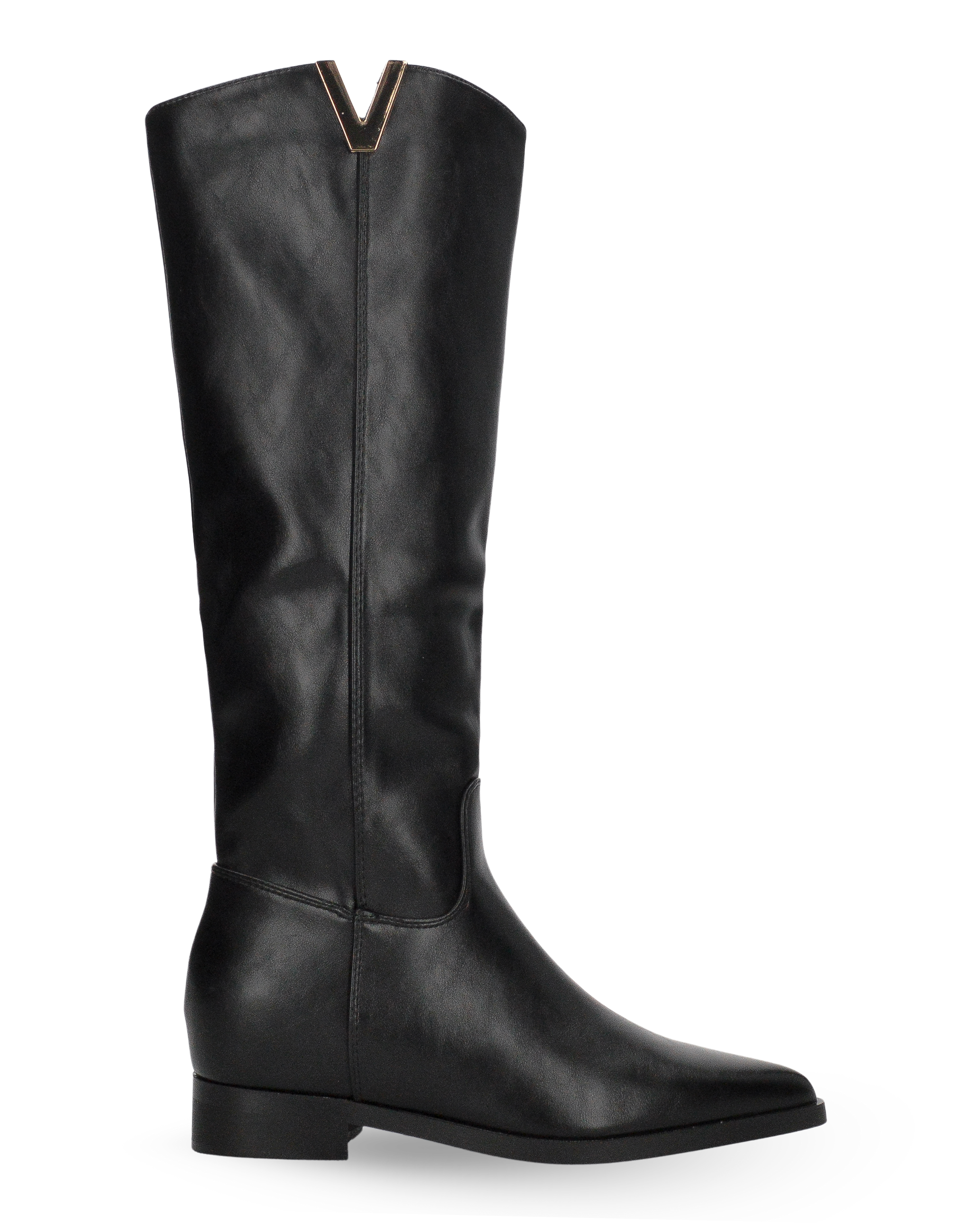AETNA - tall boots with low heel and gold decorative ornament