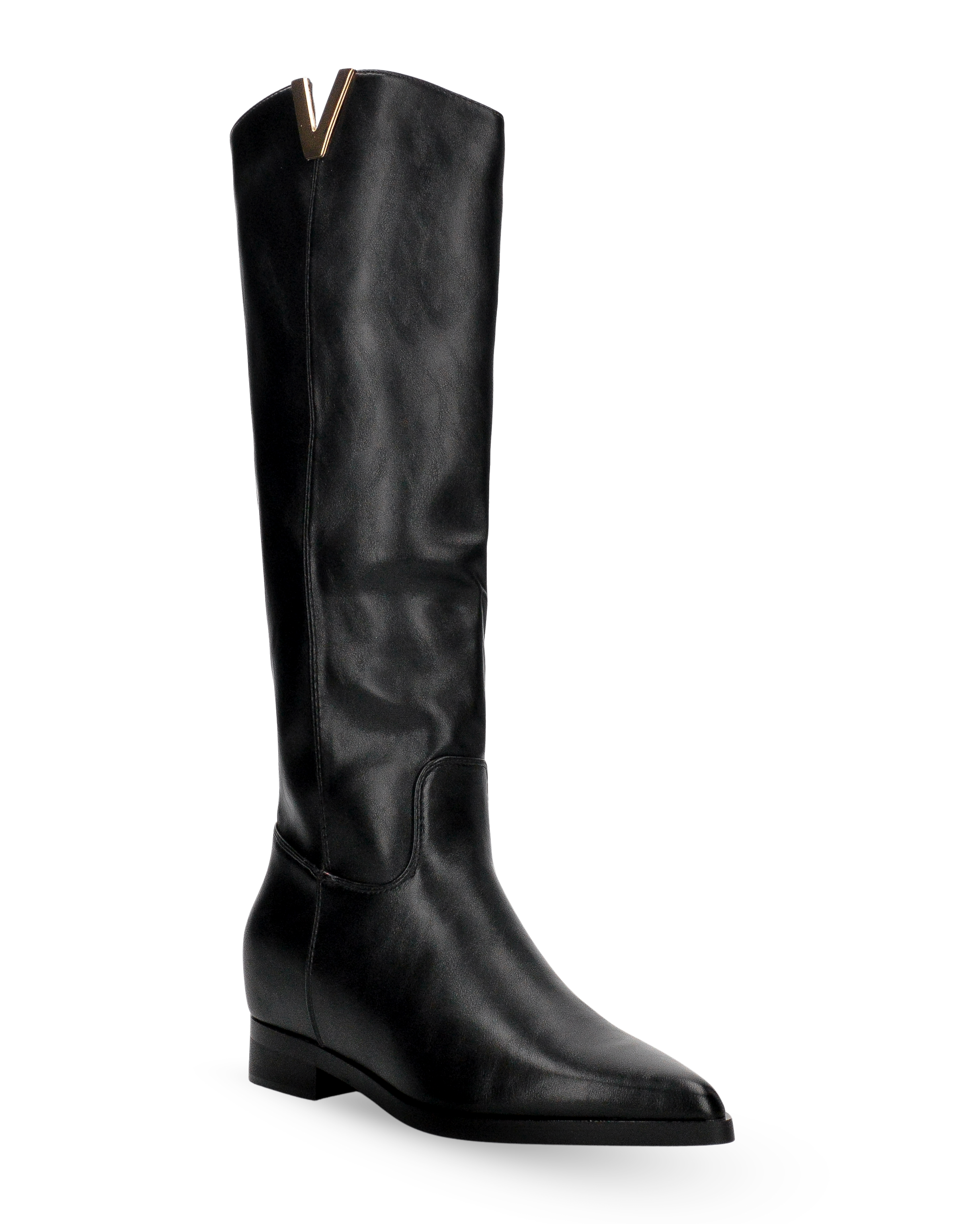 AETNA - tall boots with low heel and gold decorative ornament
