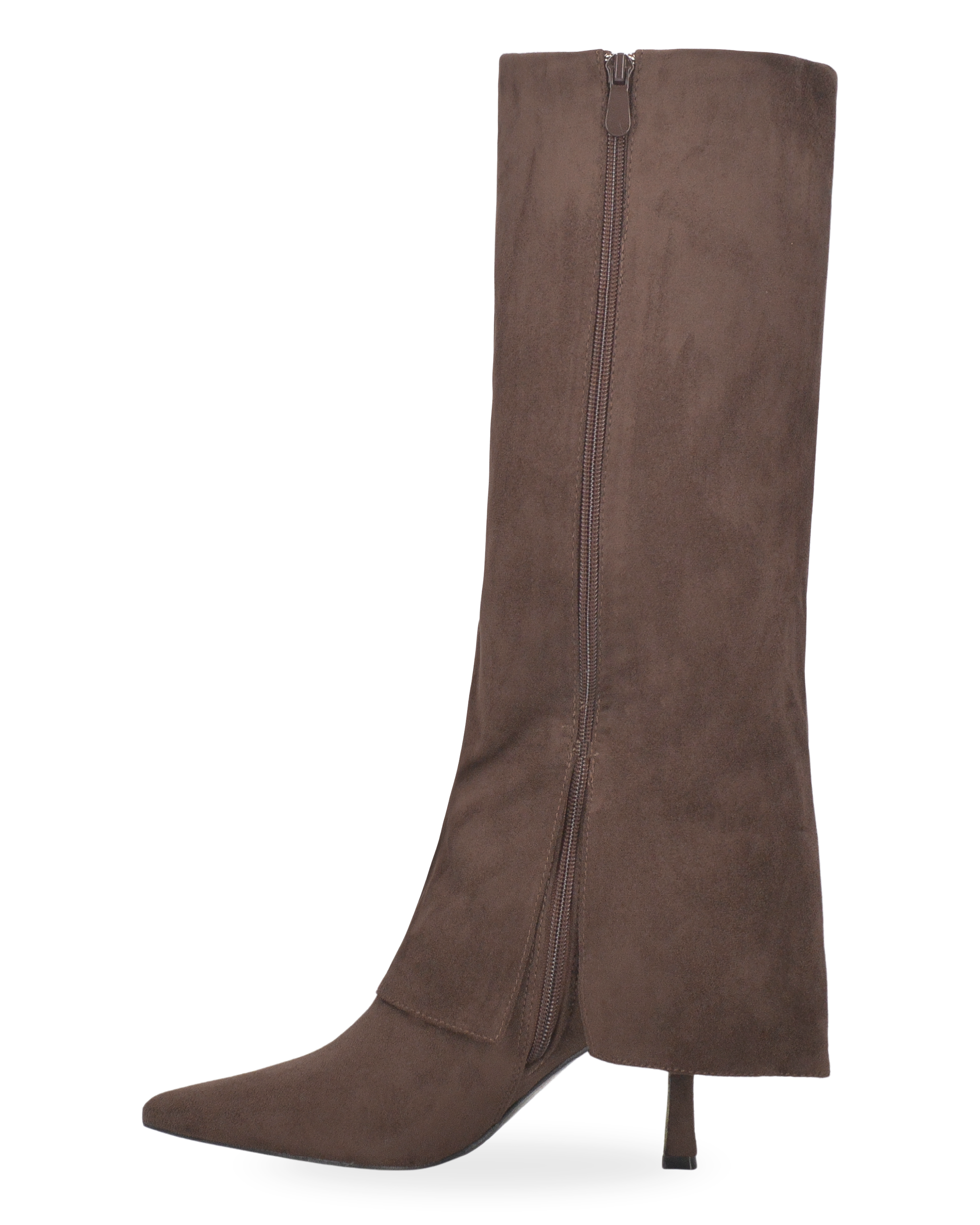 JANIE - brown knee-high boots with turn-down cuff and stiletto heel