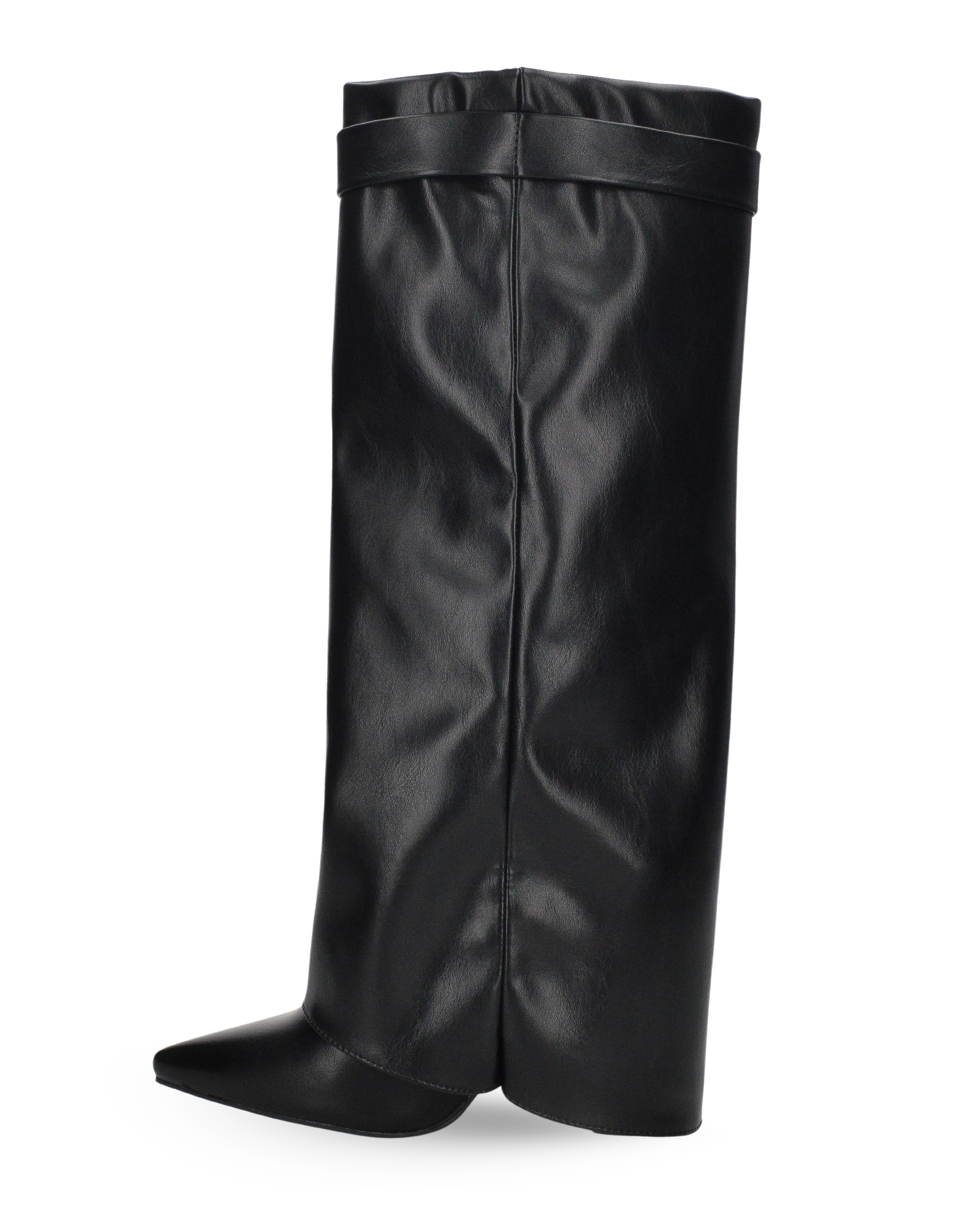 DALY - structured tall boot with hidden heel in black faux leather and silver closure detail