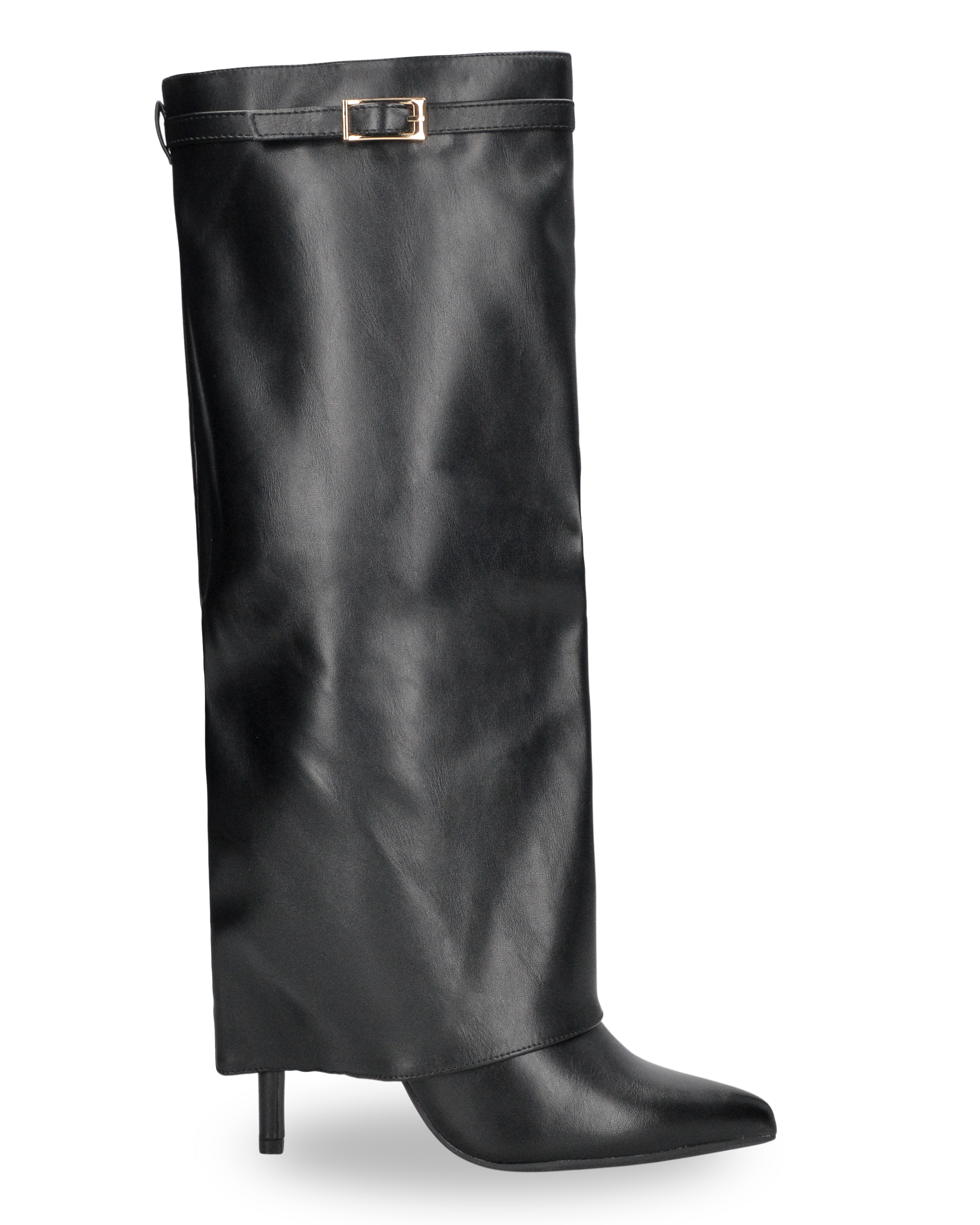 MEDHA - knee-high boots with turn-down cuff, stiletto heel and decorative strap