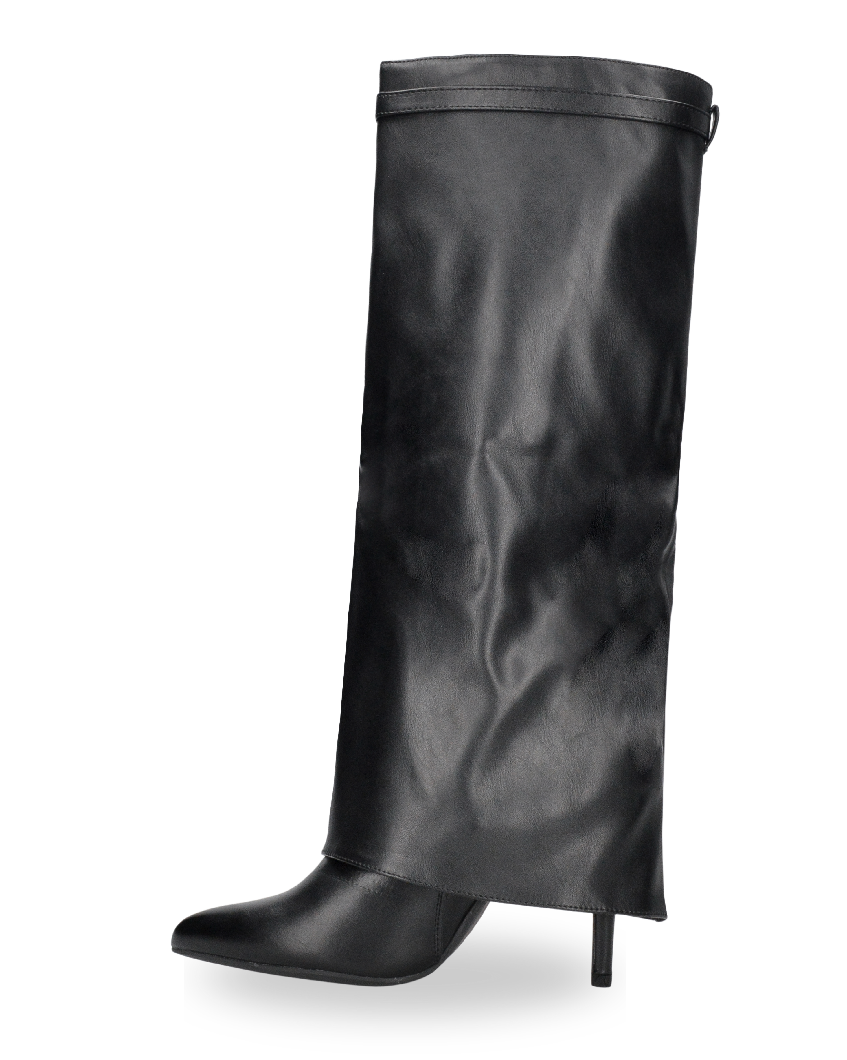MEDHA - knee-high boots with turn-down cuff, stiletto heel and decorative strap