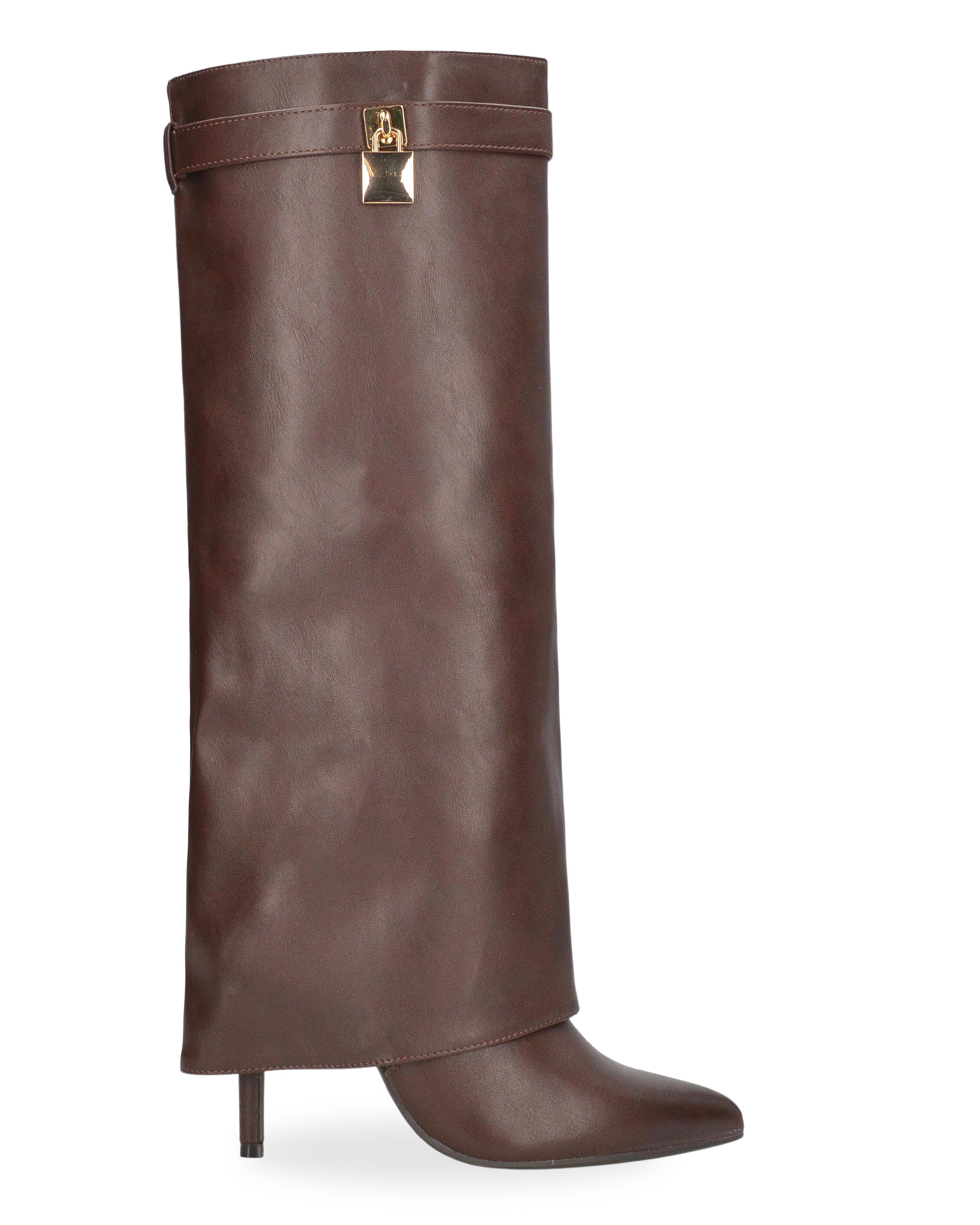 LALITA - brown tall boots with fold-over cuff and gold decoration